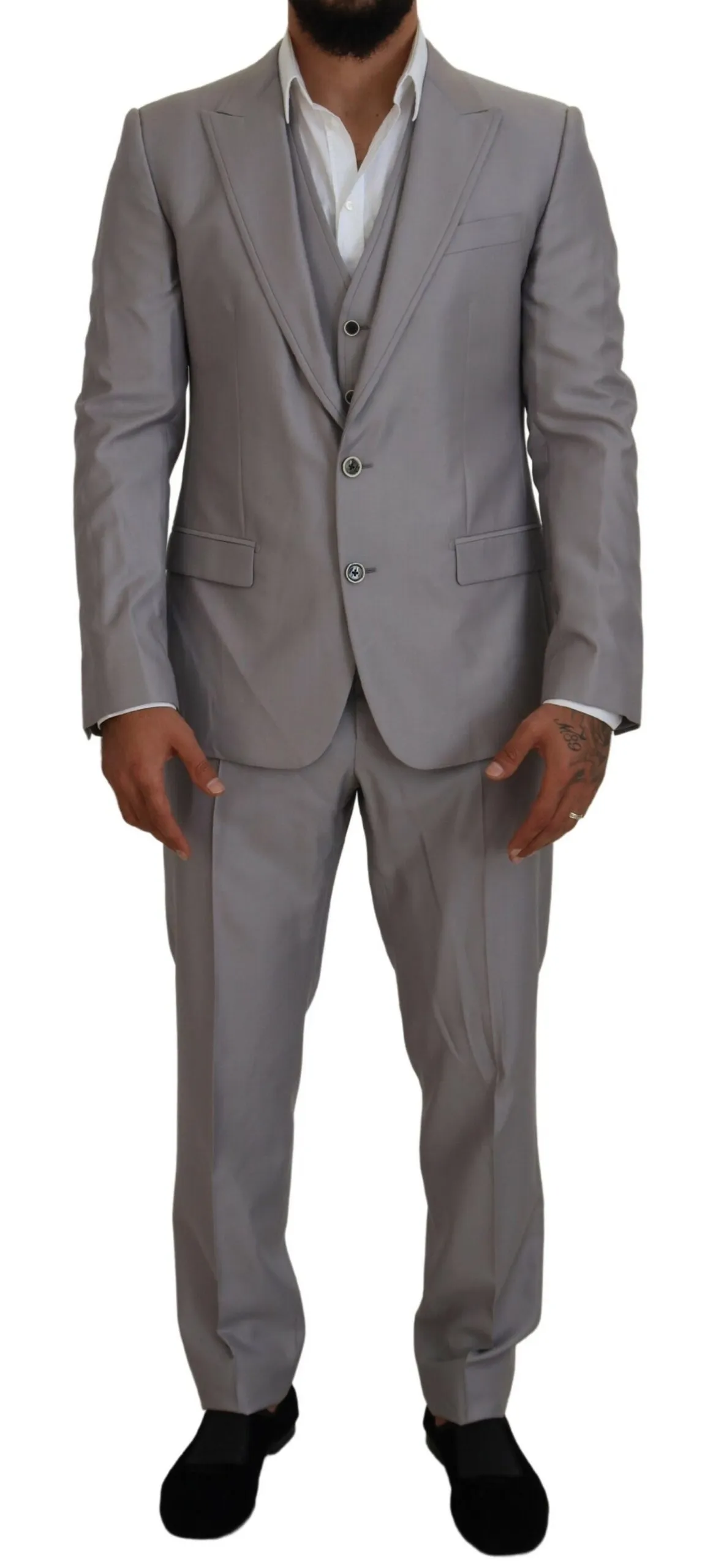 Dolce & Gabbana Men's Elegant Silver Slim Fit Three-Piece Suit