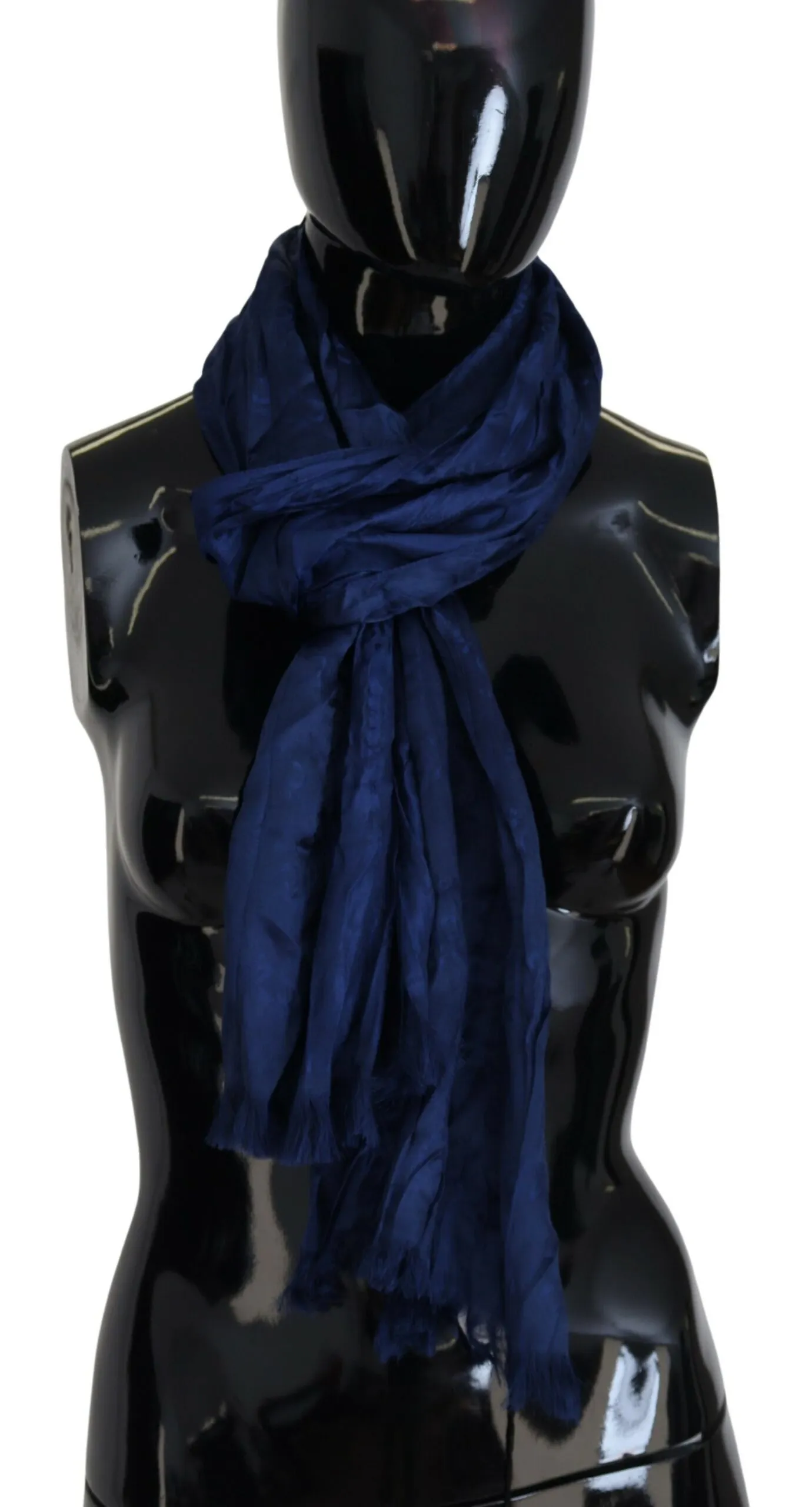 Costume National Women's Elegant Silk Fringe Scarf in Chic Blue