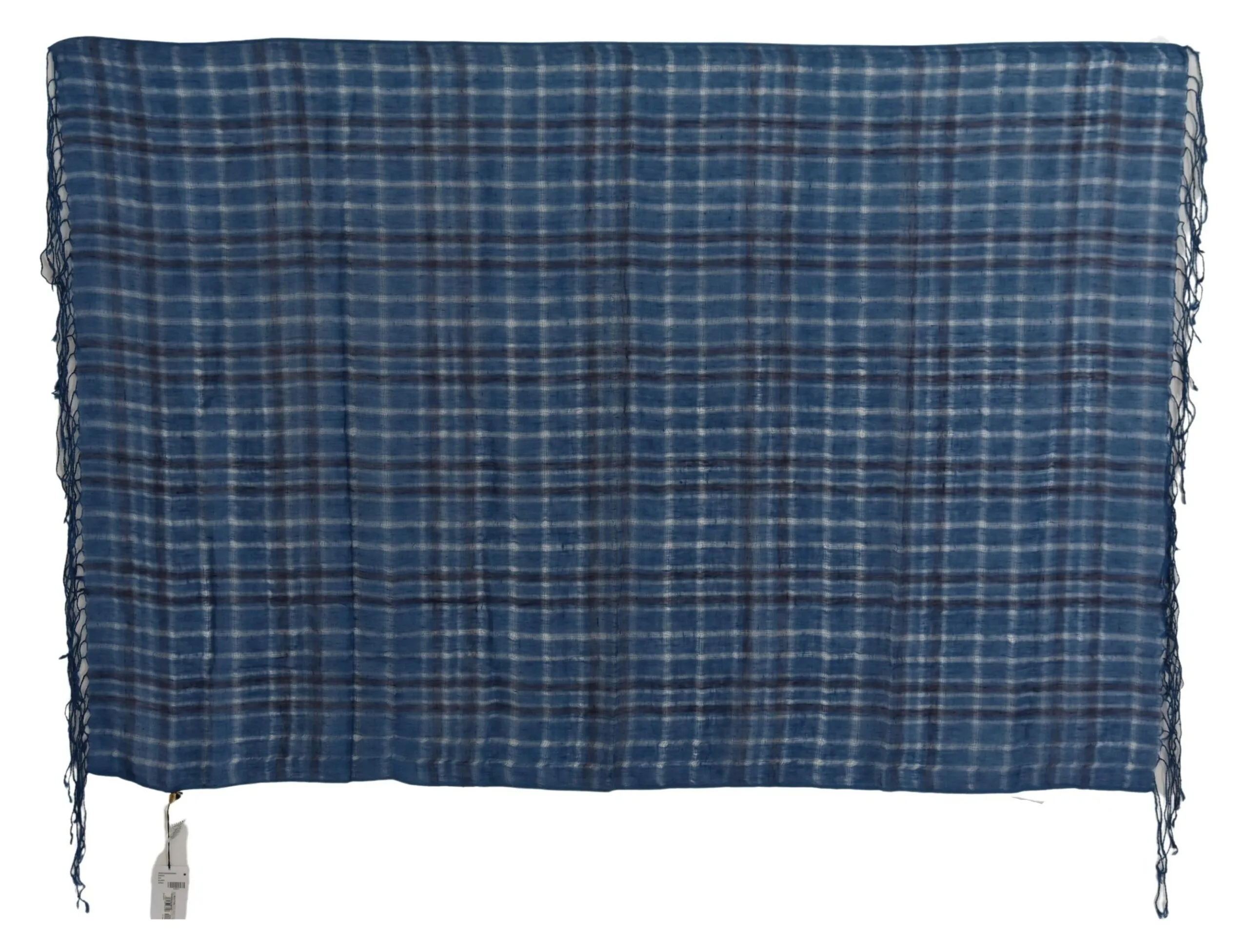 Costume National Women's Chic Linen Fringed Scarf in Blue Checkered