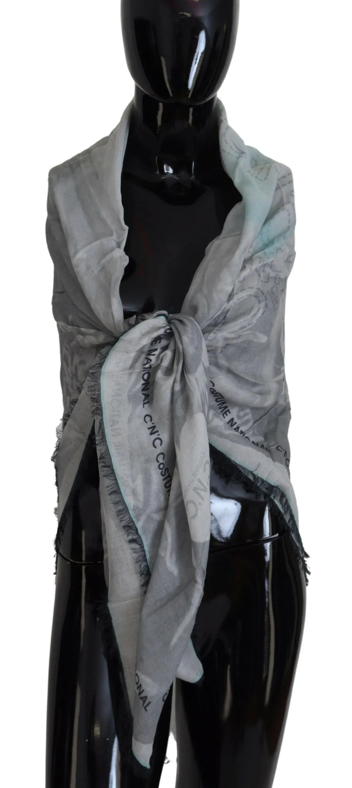 Costume National Women's Chic Designer Grey Scarf with Fringes
