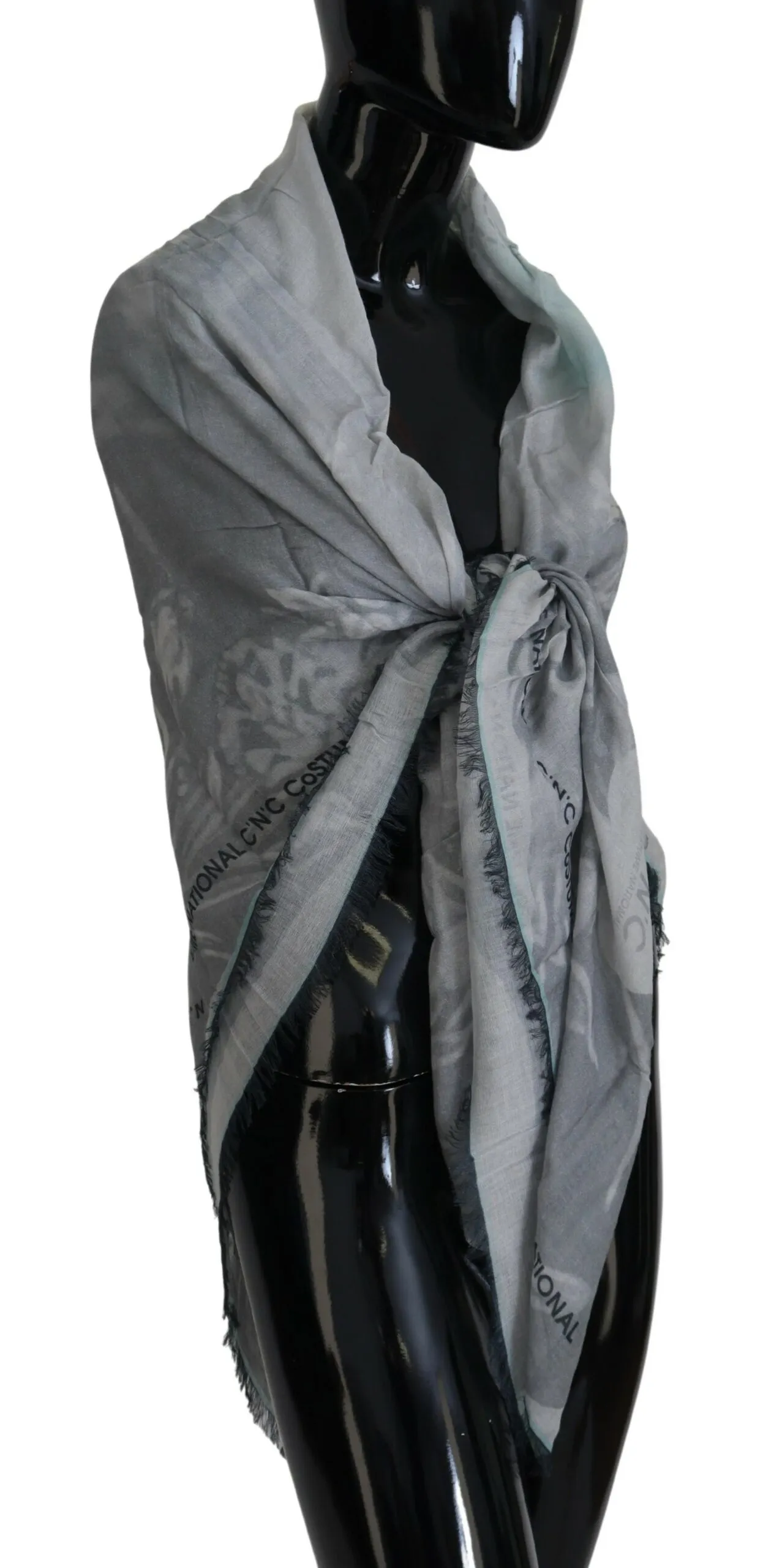 Costume National Women's Chic Designer Grey Scarf with Fringes