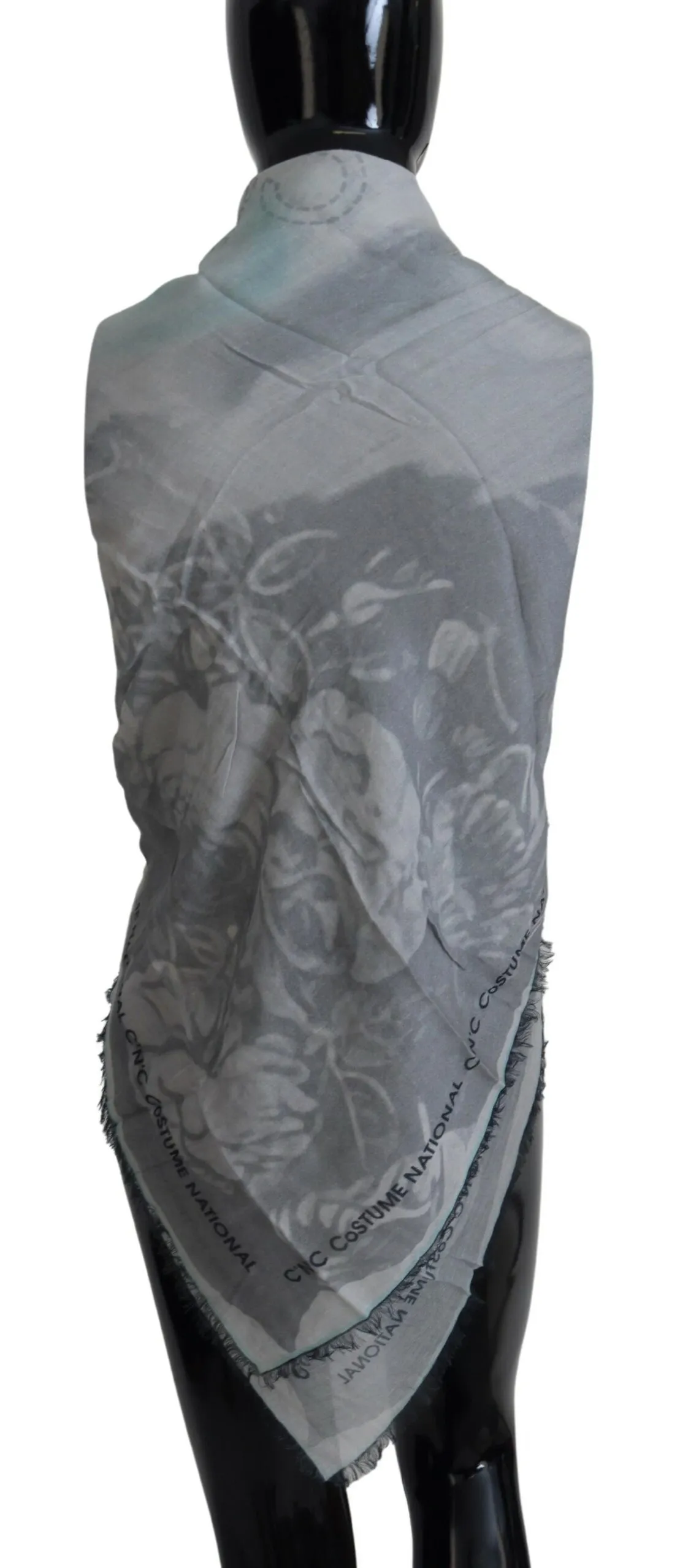 Costume National Women's Chic Designer Grey Scarf with Fringes