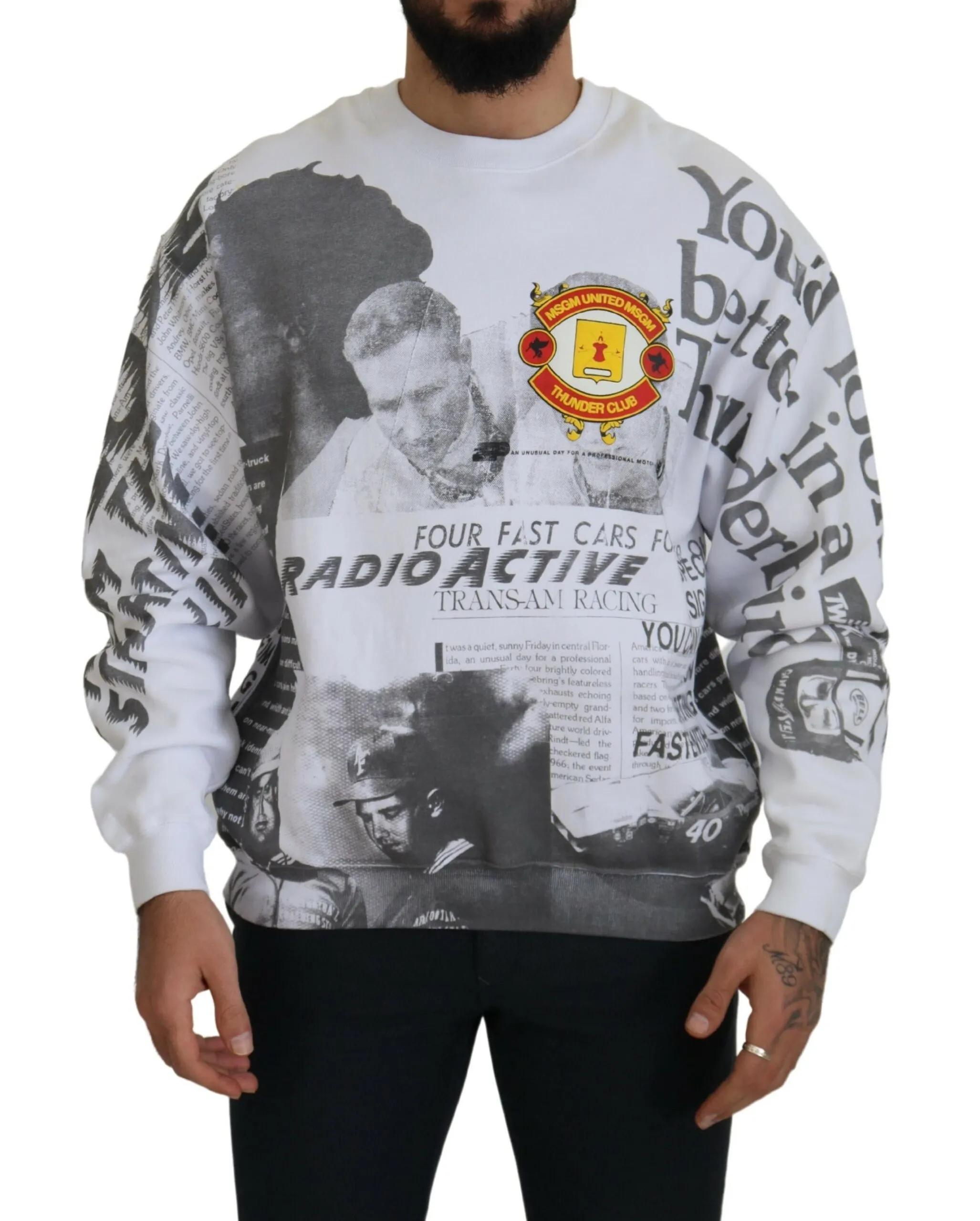 MSGM Men's Elegant White Crewneck Cotton Sweater