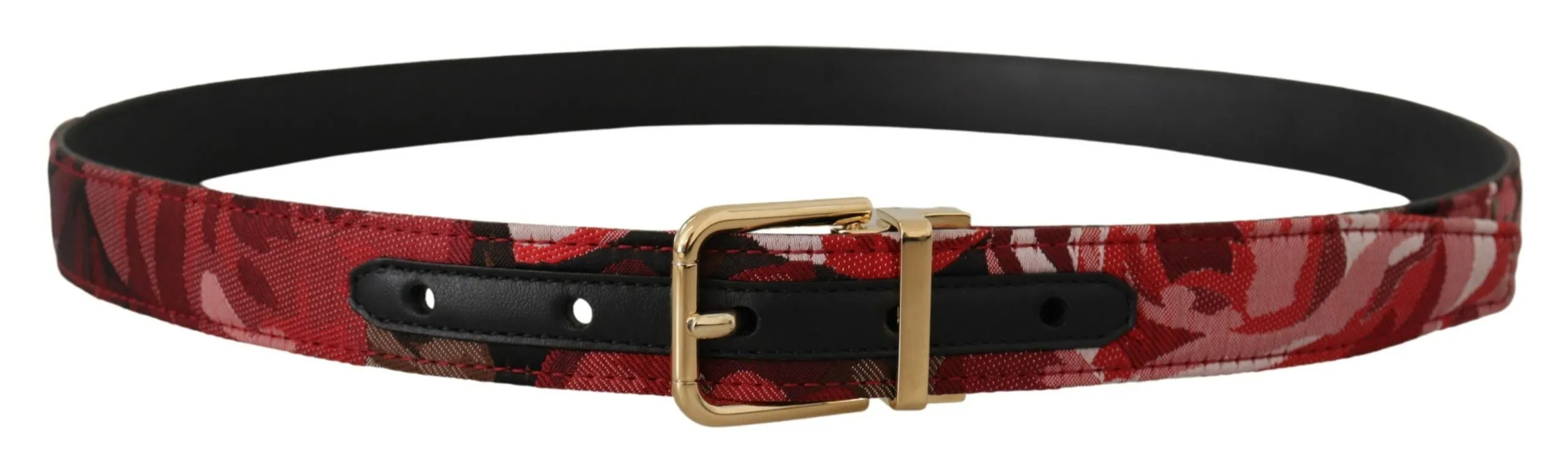 Dolce & Gabbana Men's Red Multicolor Leather Belt with Gold-Tone Buckle