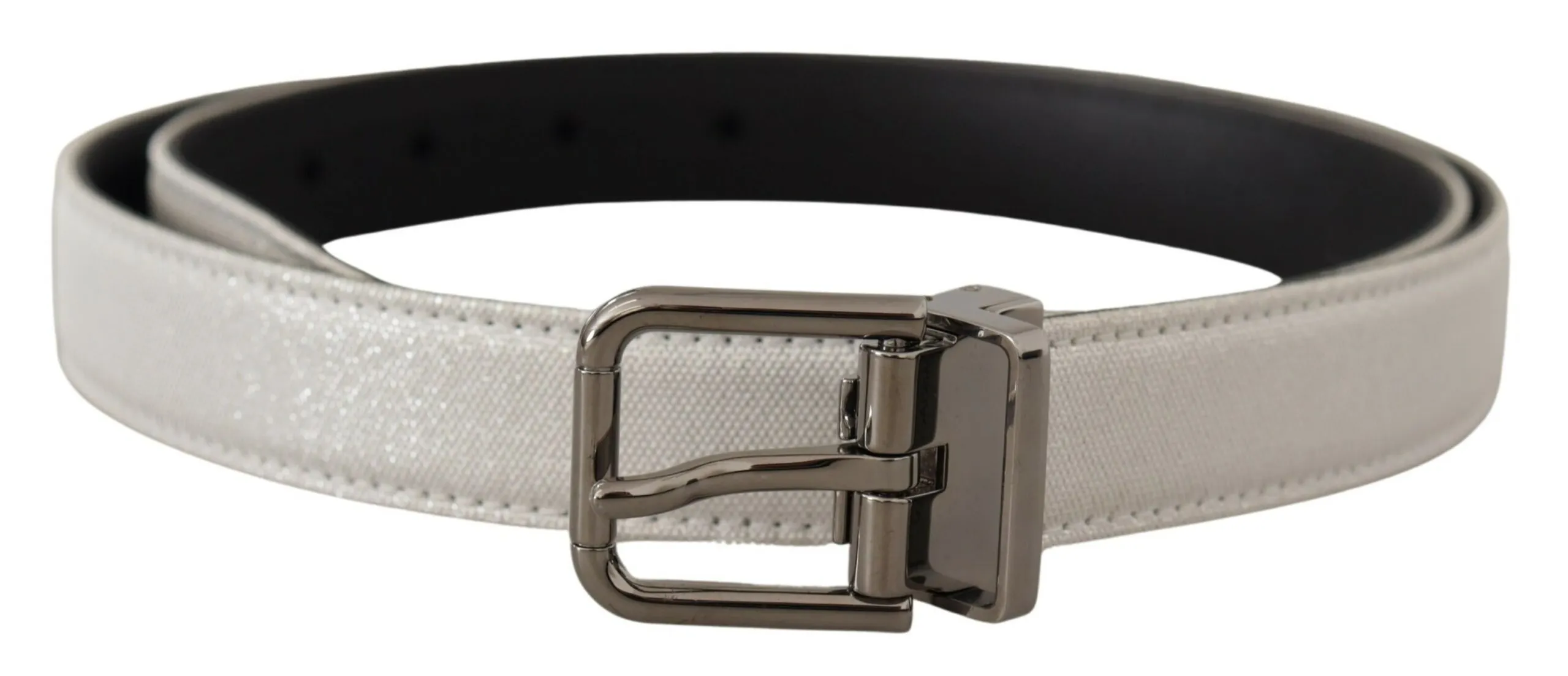 Dolce & Gabbana Men's Chic White Leather Belt with Chrome Buckle