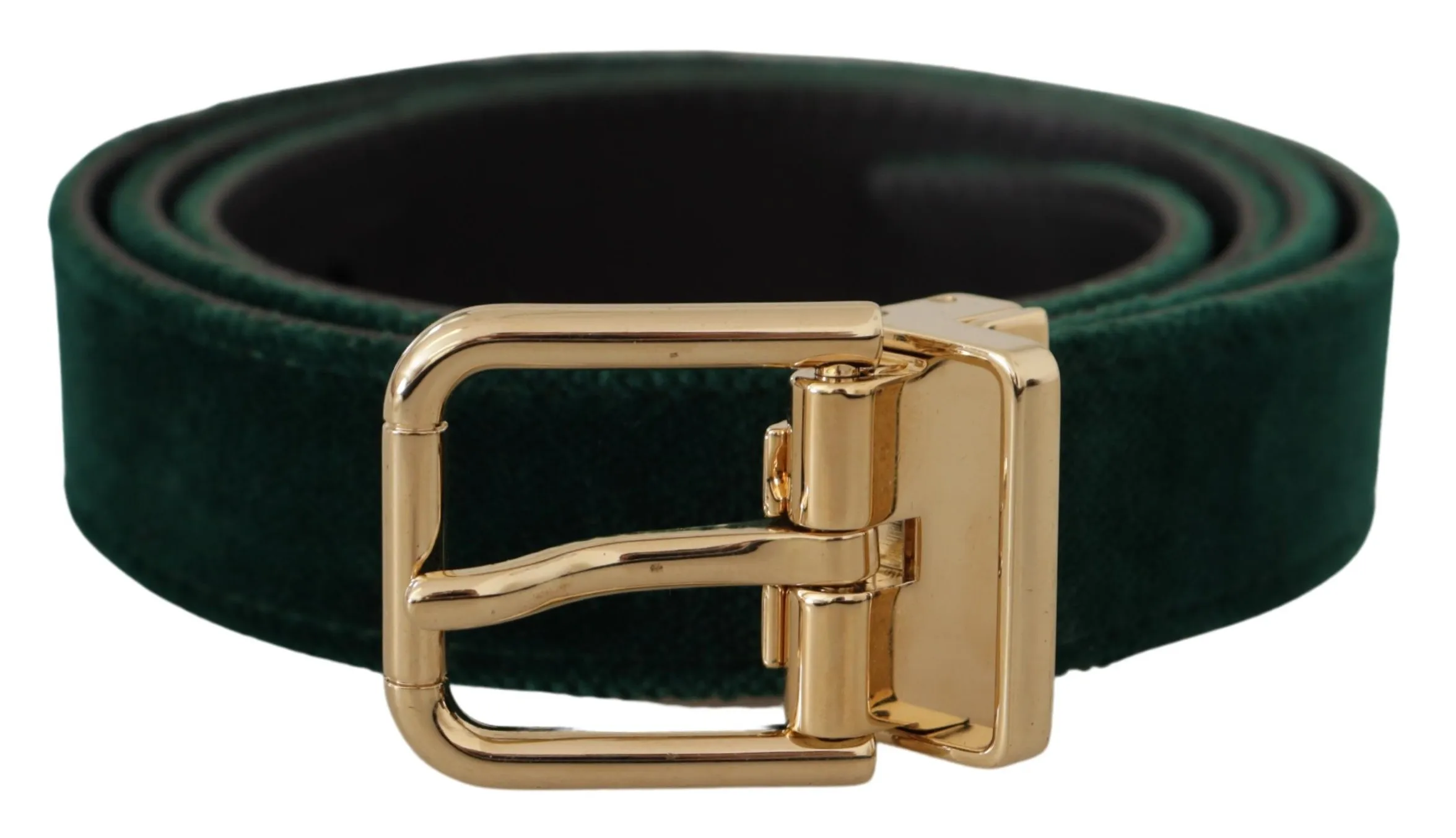 Dolce & Gabbana Men's Emerald Velvet Designer Belt with Golden Buckle