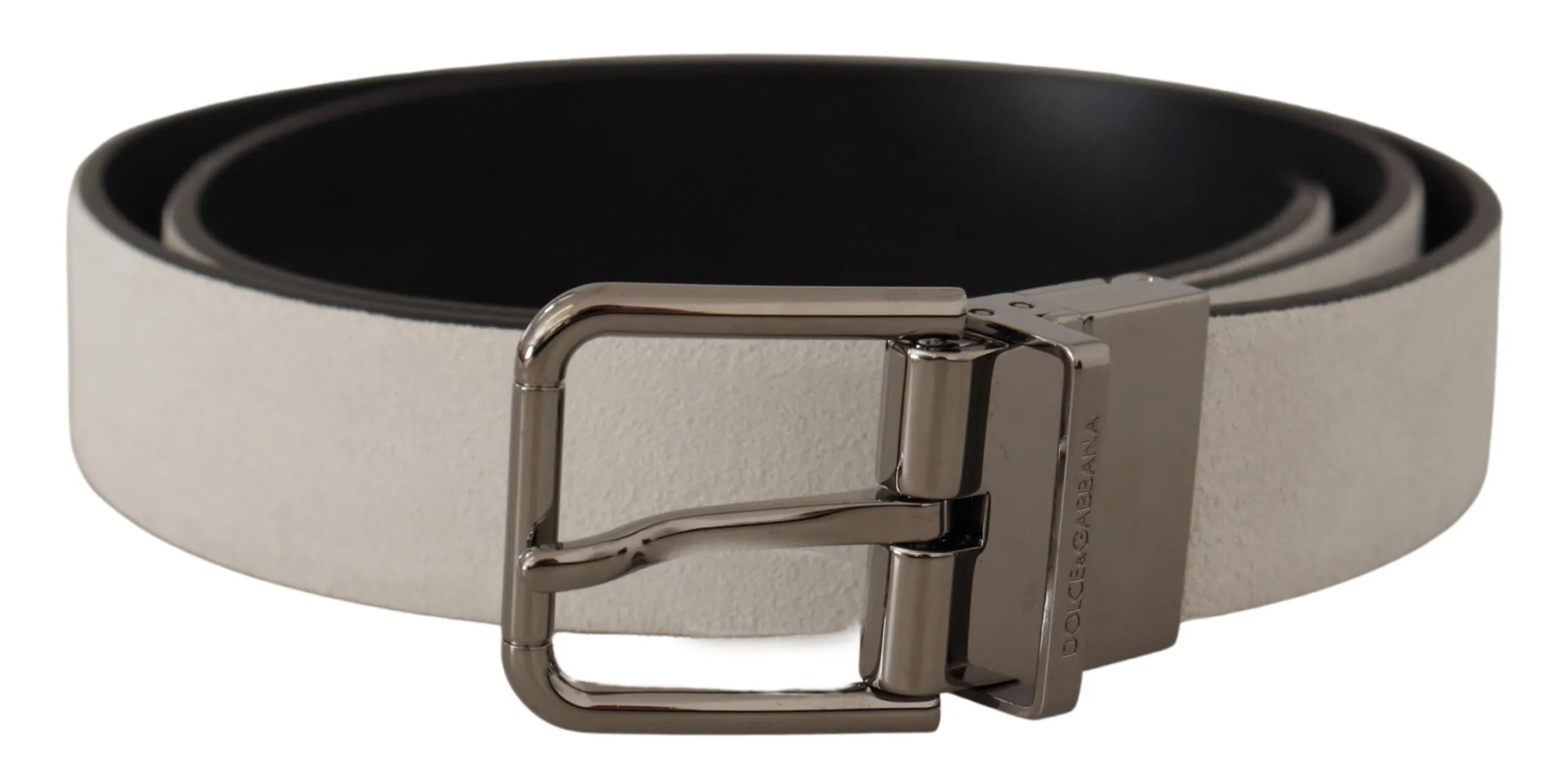 Dolce & Gabbana Men's Elegant White Leather Belt with Silver Buckle