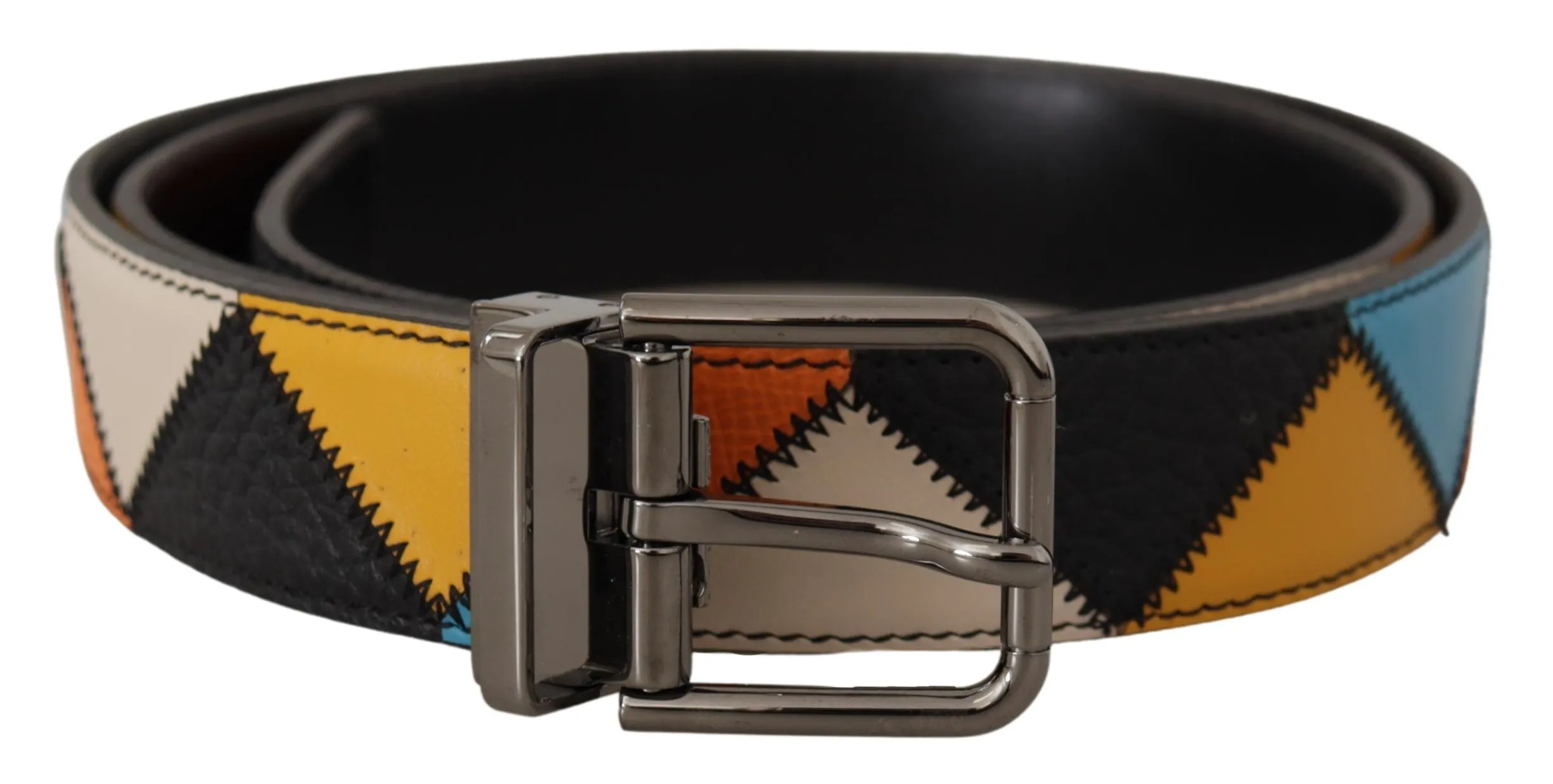 Dolce & Gabbana Men's Multicolor Leather Belt with Silver Buckle