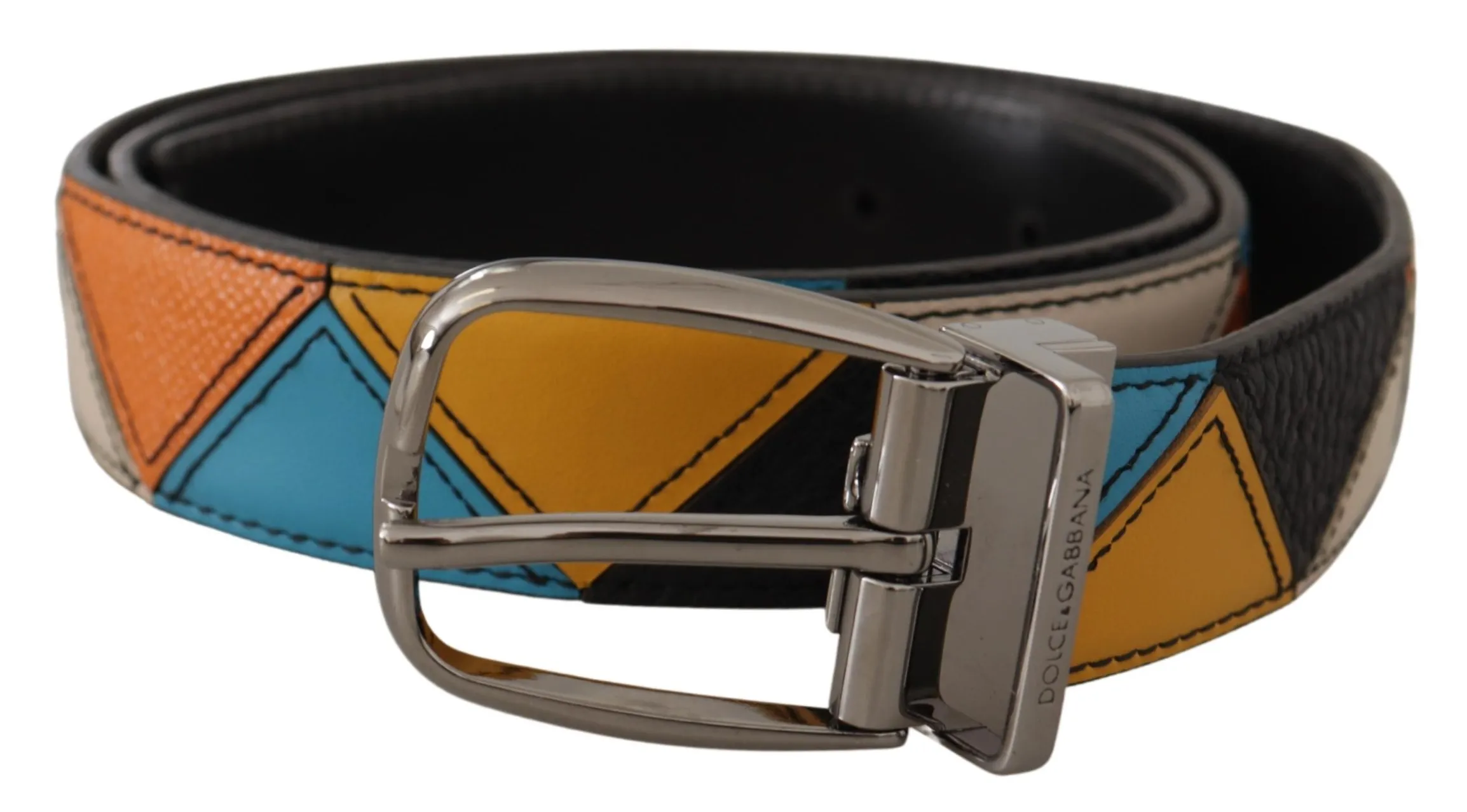 Dolce & Gabbana Men's Elegant Multicolor Leather Belt with Silver Buckle