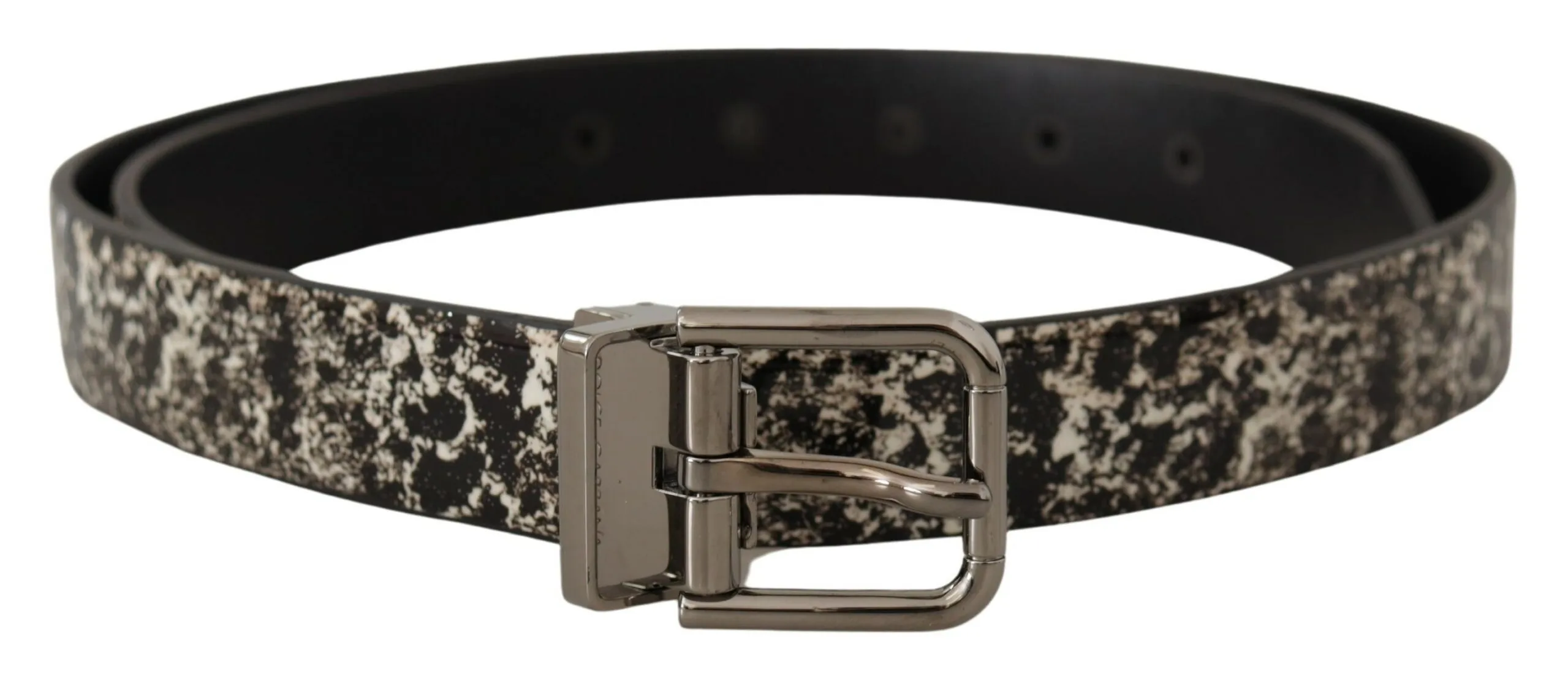 Dolce & Gabbana Men's Elegant Black Marble Print Leather Belt