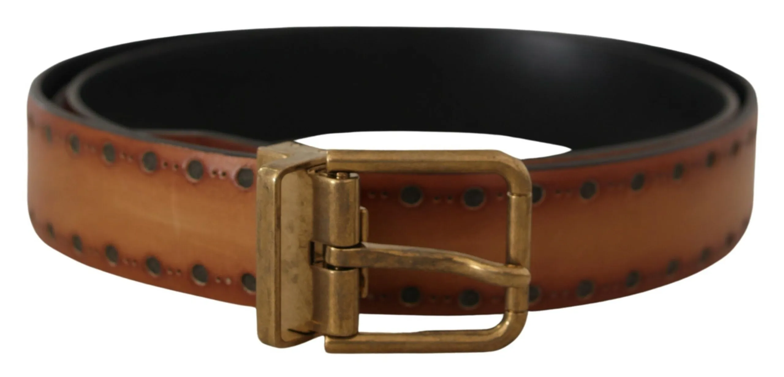 Dolce & Gabbana Men's Elegant Brown Leather Belt with Brass Buckle