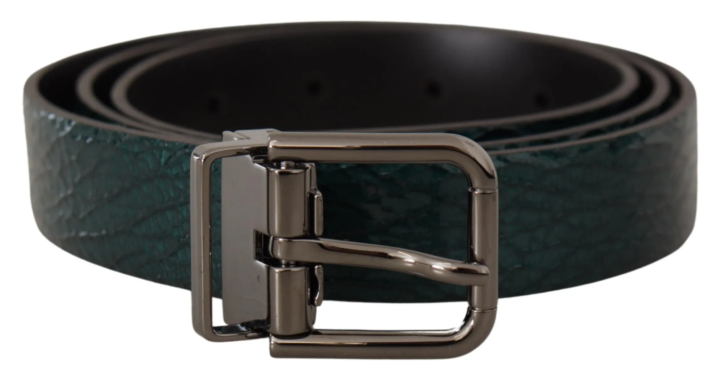 Dolce & Gabbana Men's Elegant Green Leather Belt with Silver Buckle