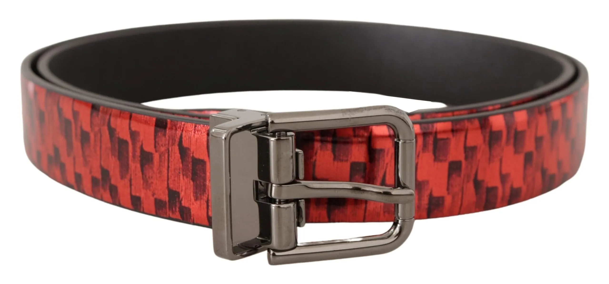 Dolce & Gabbana Men's Elegant Red Leather Belt with Silver Buckle