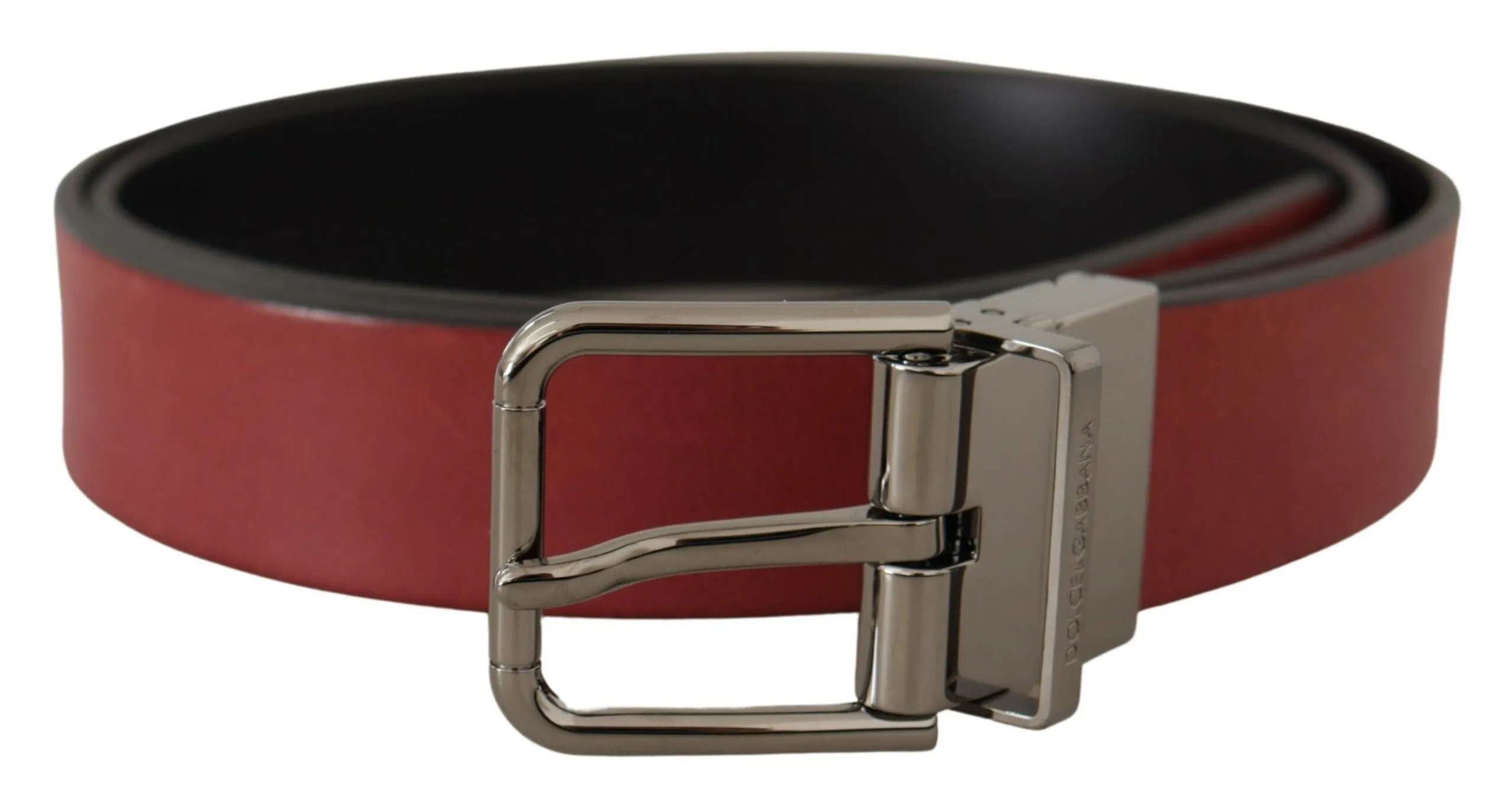 Dolce & Gabbana Men's Elegant Maroon Leather Belt with Silver Tone Buckle