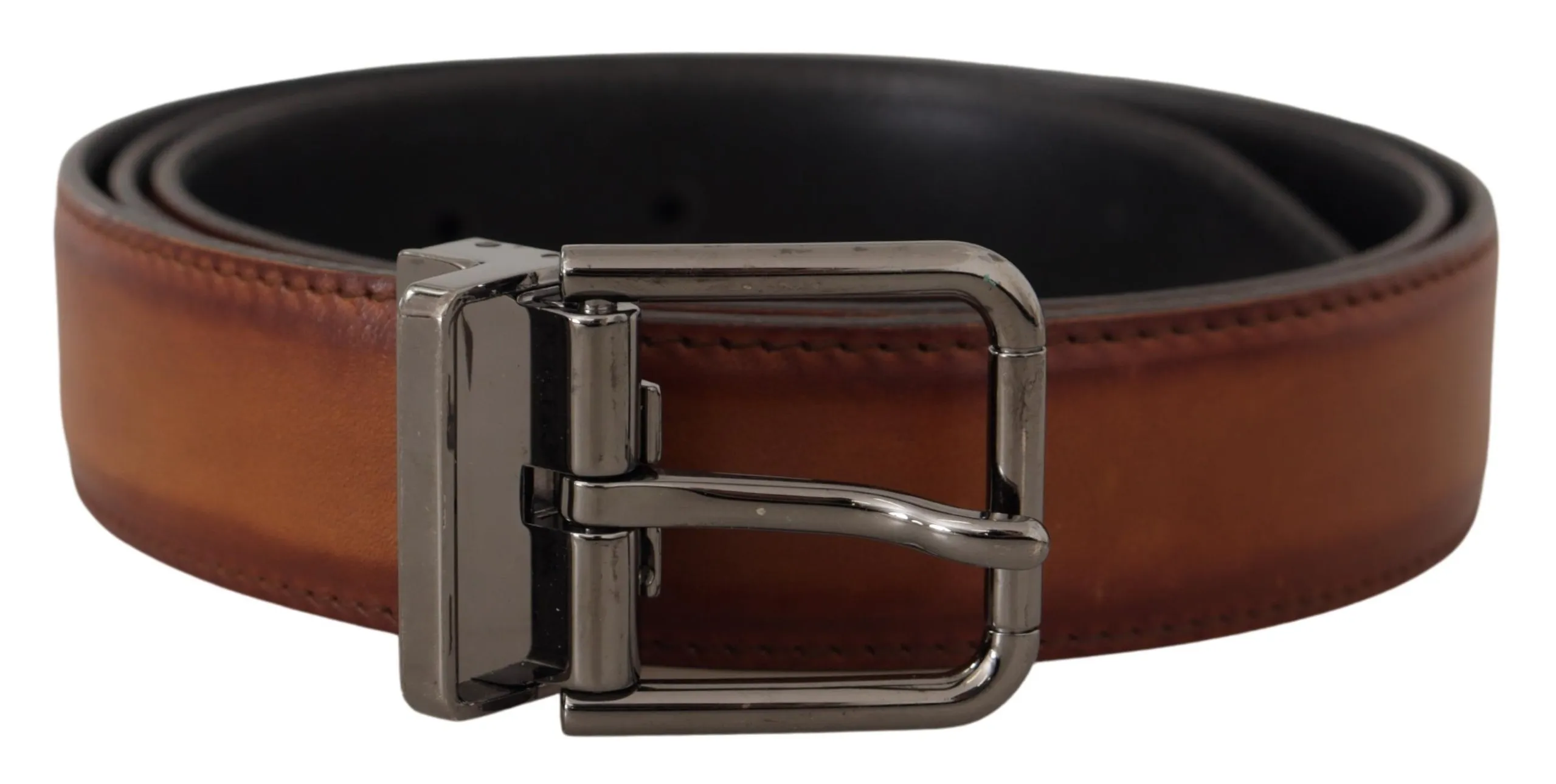 Dolce & Gabbana Men's Elegant Leather Belt with Silver Tone Buckle