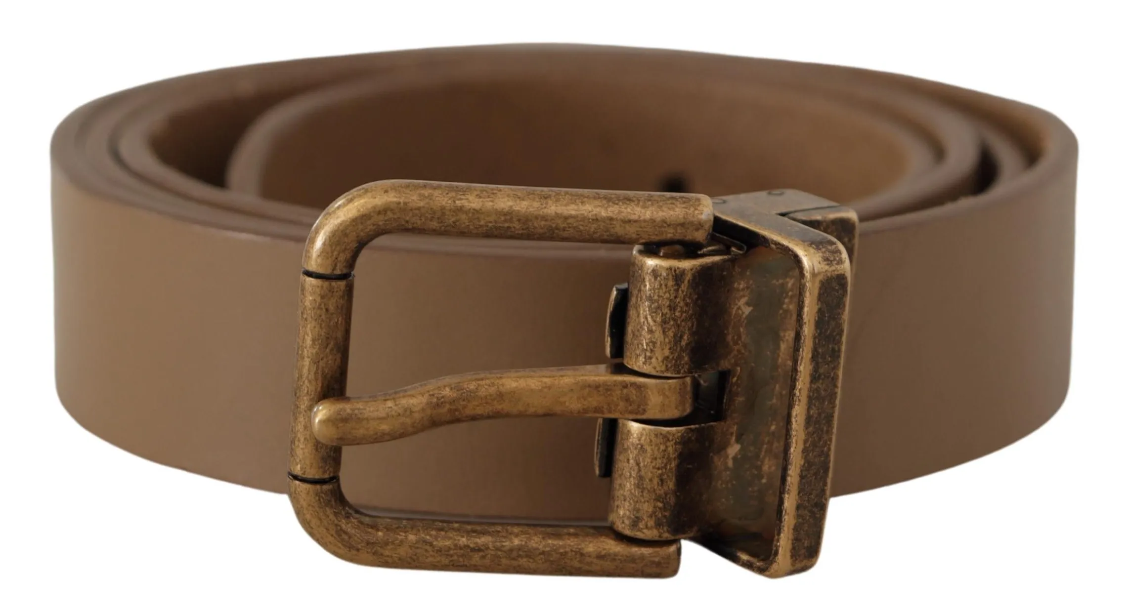 Dolce & Gabbana Men's Elegant Brown Leather Belt with Brass Tone Buckle