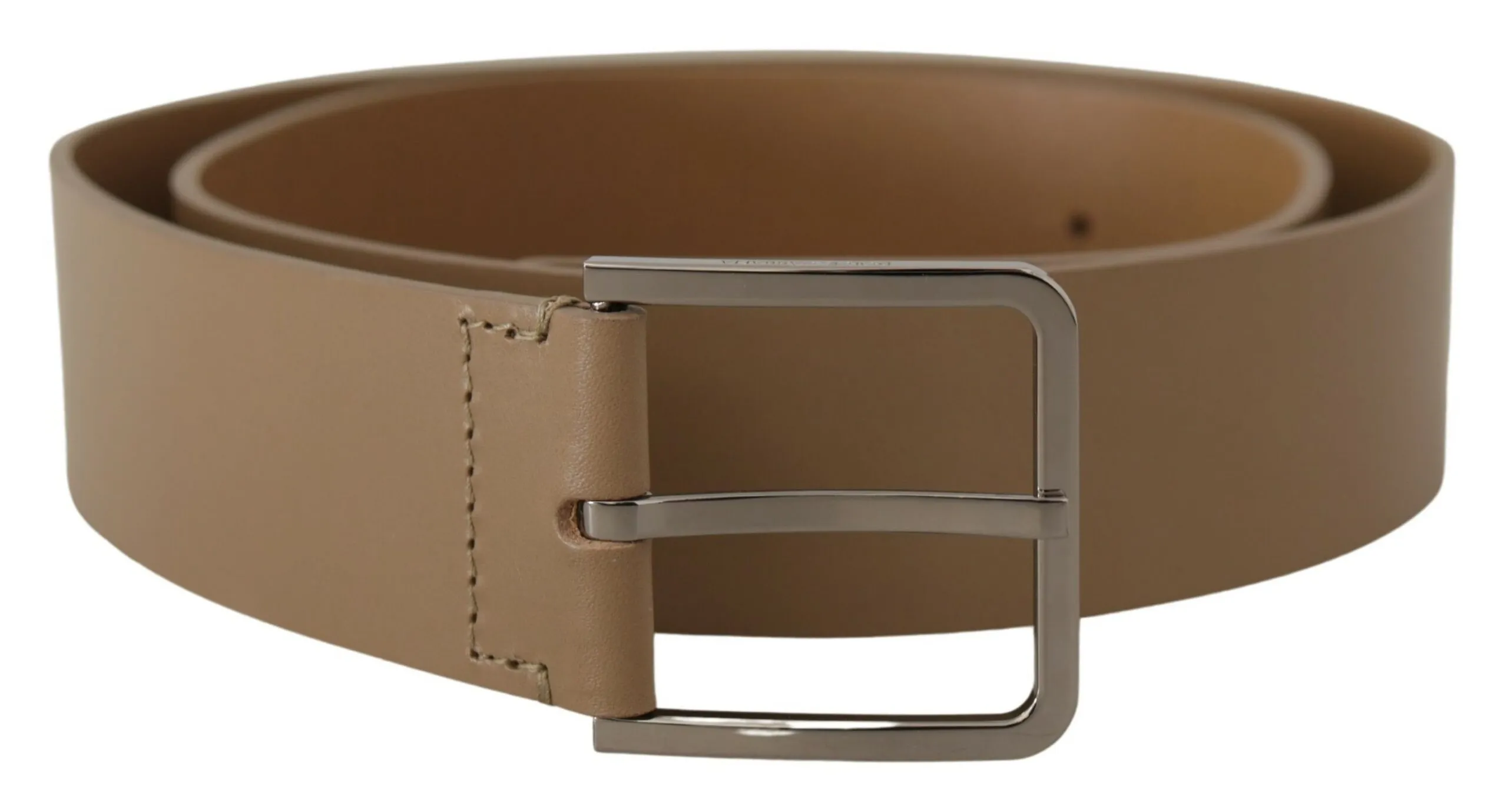 Dolce & Gabbana Men's Beige Leather Statement Belt with Silver Buckle