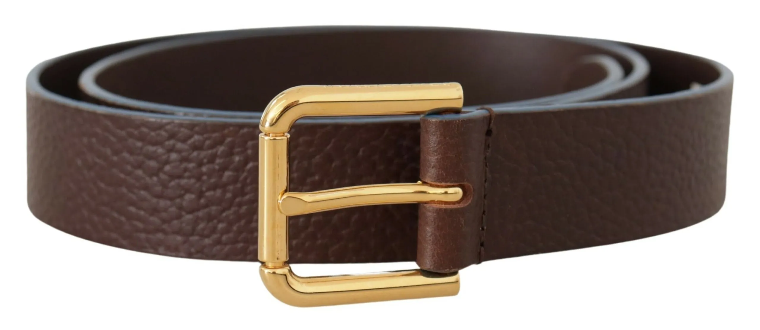 Dolce & Gabbana Men's Elegant Brown Leather Belt with Gold Buckle