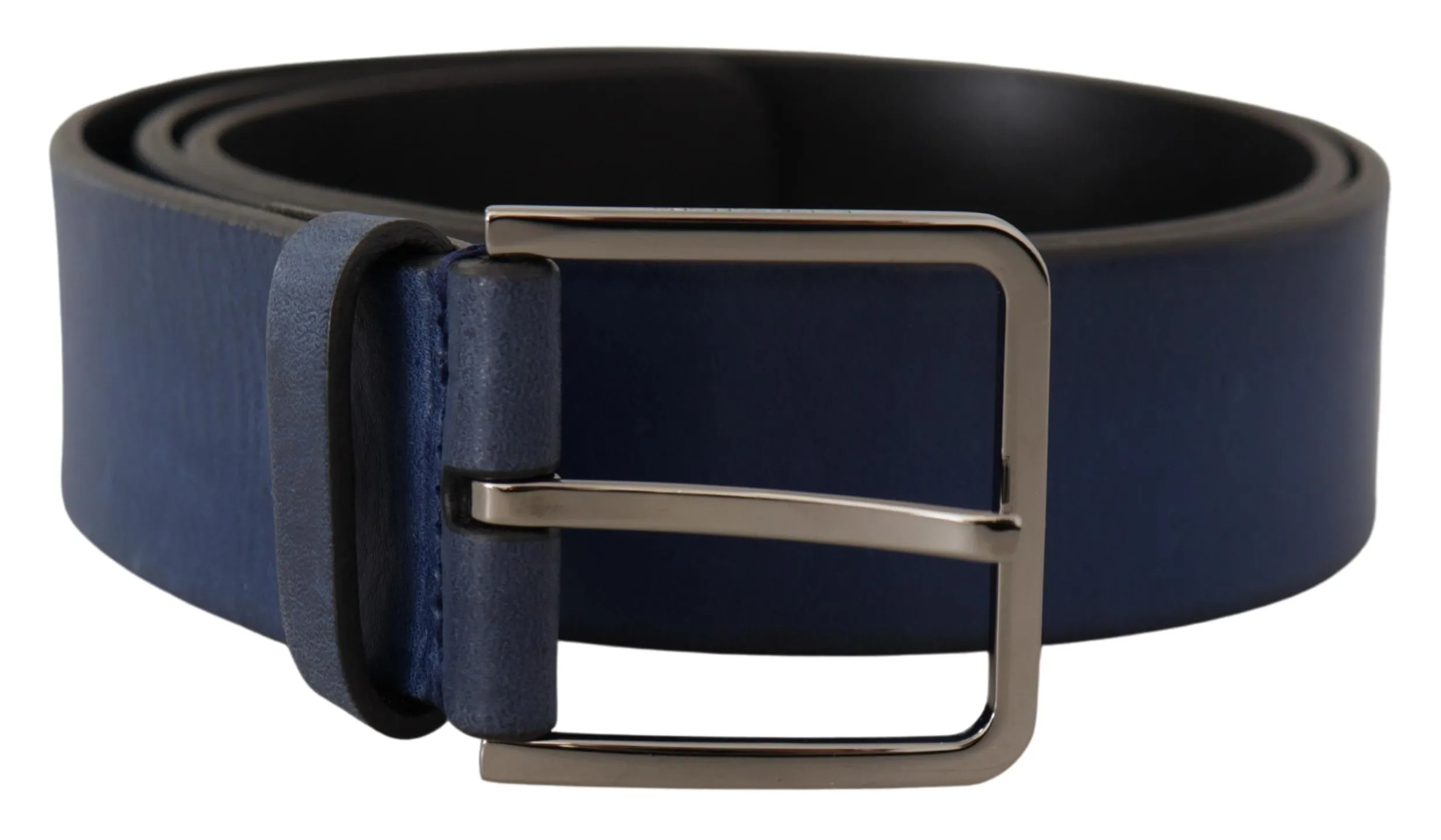 Dolce & Gabbana Men's Elegant Blue Leather Belt with Silver Buckle