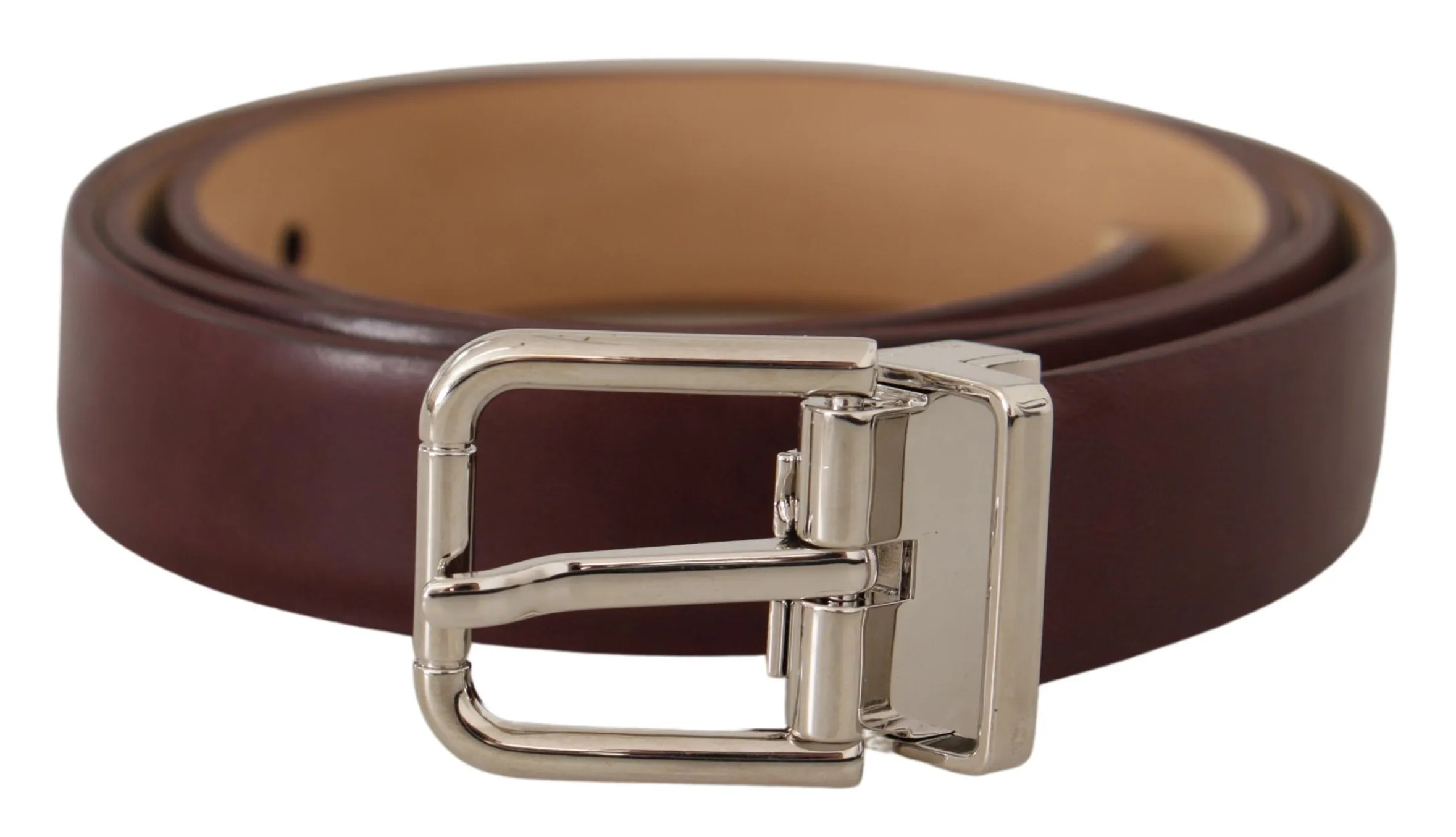 Dolce & Gabbana Men's Elegant Leather Belt with Silver Tone Buckle
