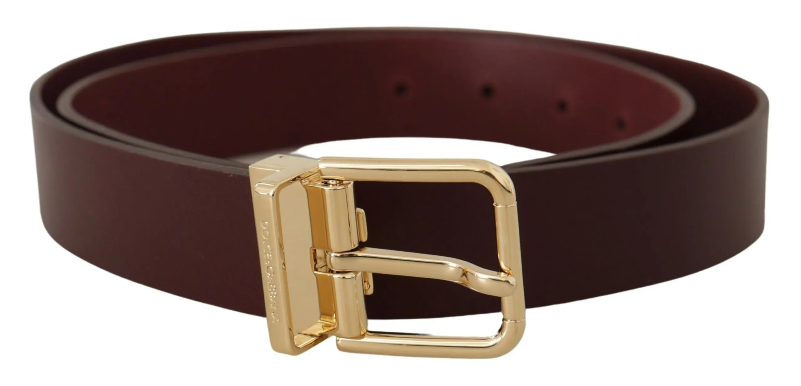 Dolce & Gabbana Men's Elegant Maroon Leather Belt with Gold Buckle