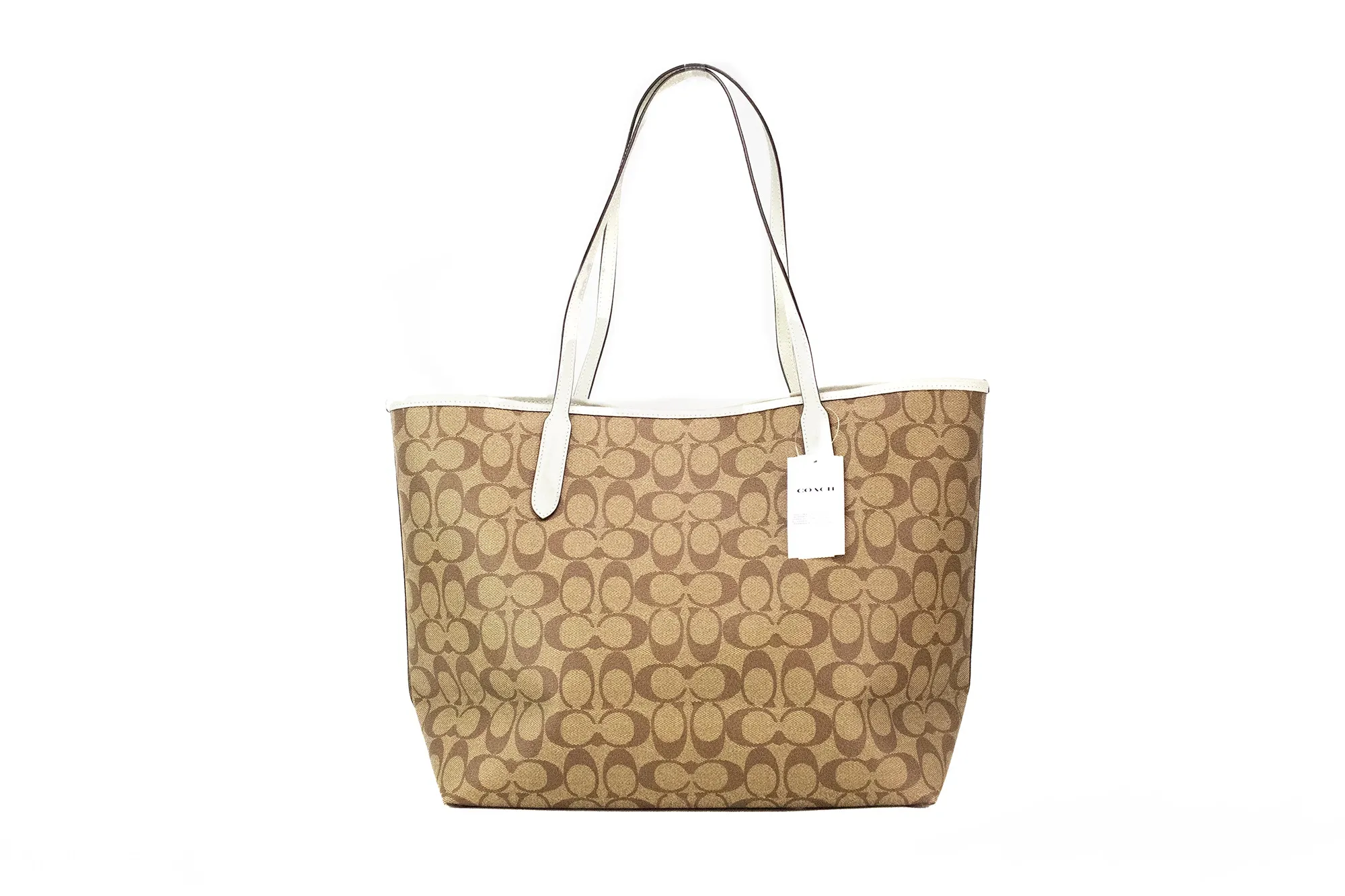 COACH Women's Khaki Light Sage Coated Canvas City Tote Shoulder Handbag Purse