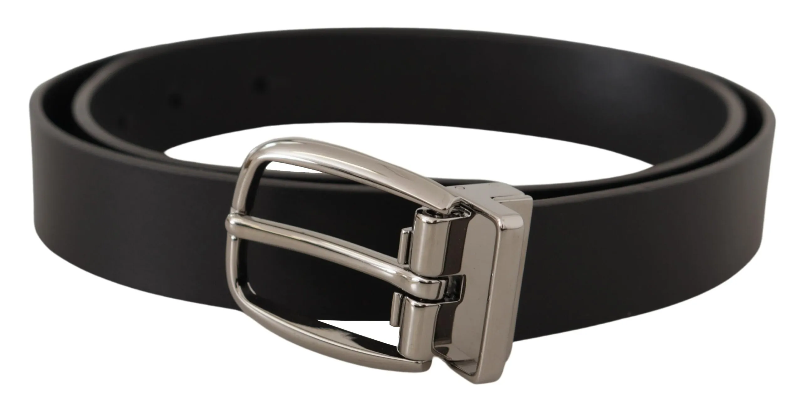 Dolce & Gabbana Men's Elegant Black Leather Belt with Silver Tone Buckle