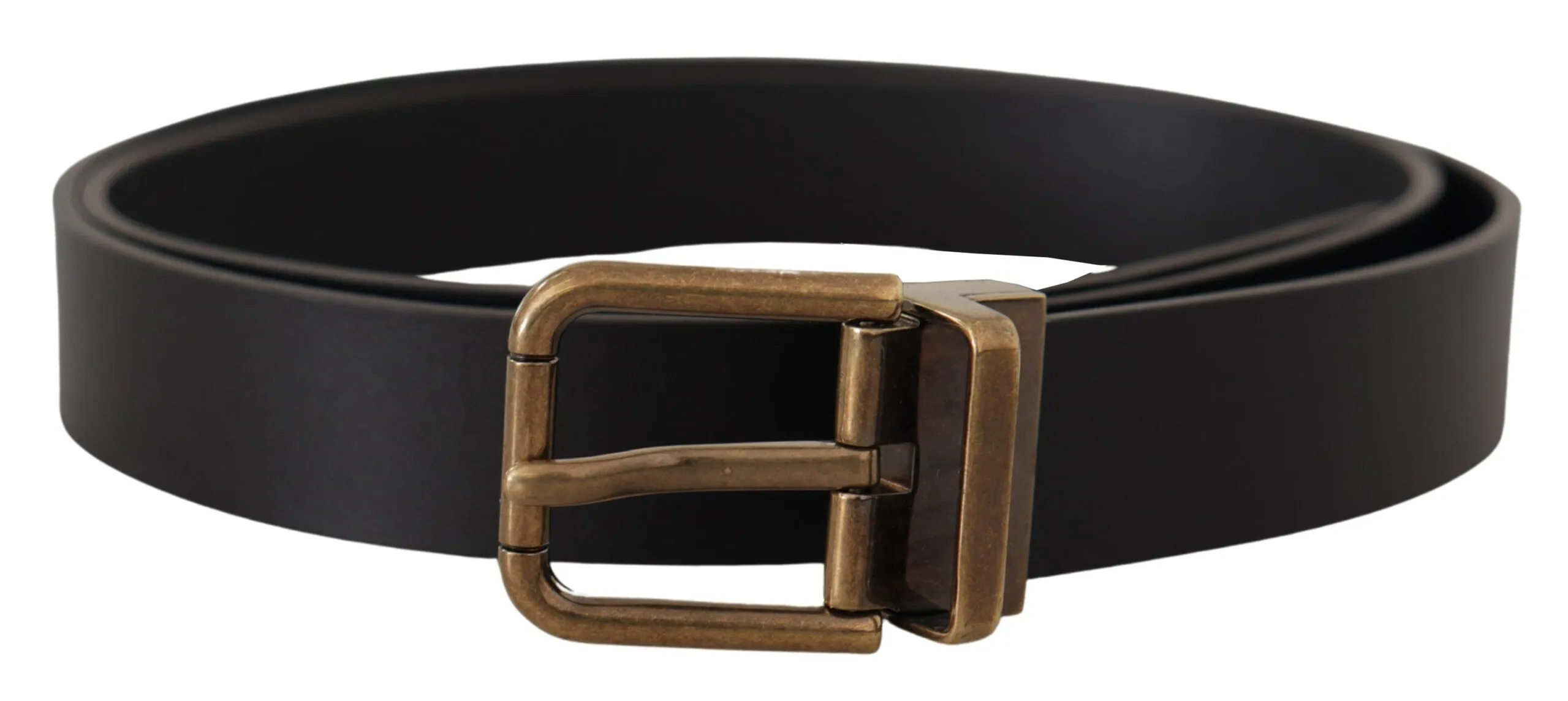 Dolce & Gabbana Men's Elegant Black Leather Belt with Vintage Buckle