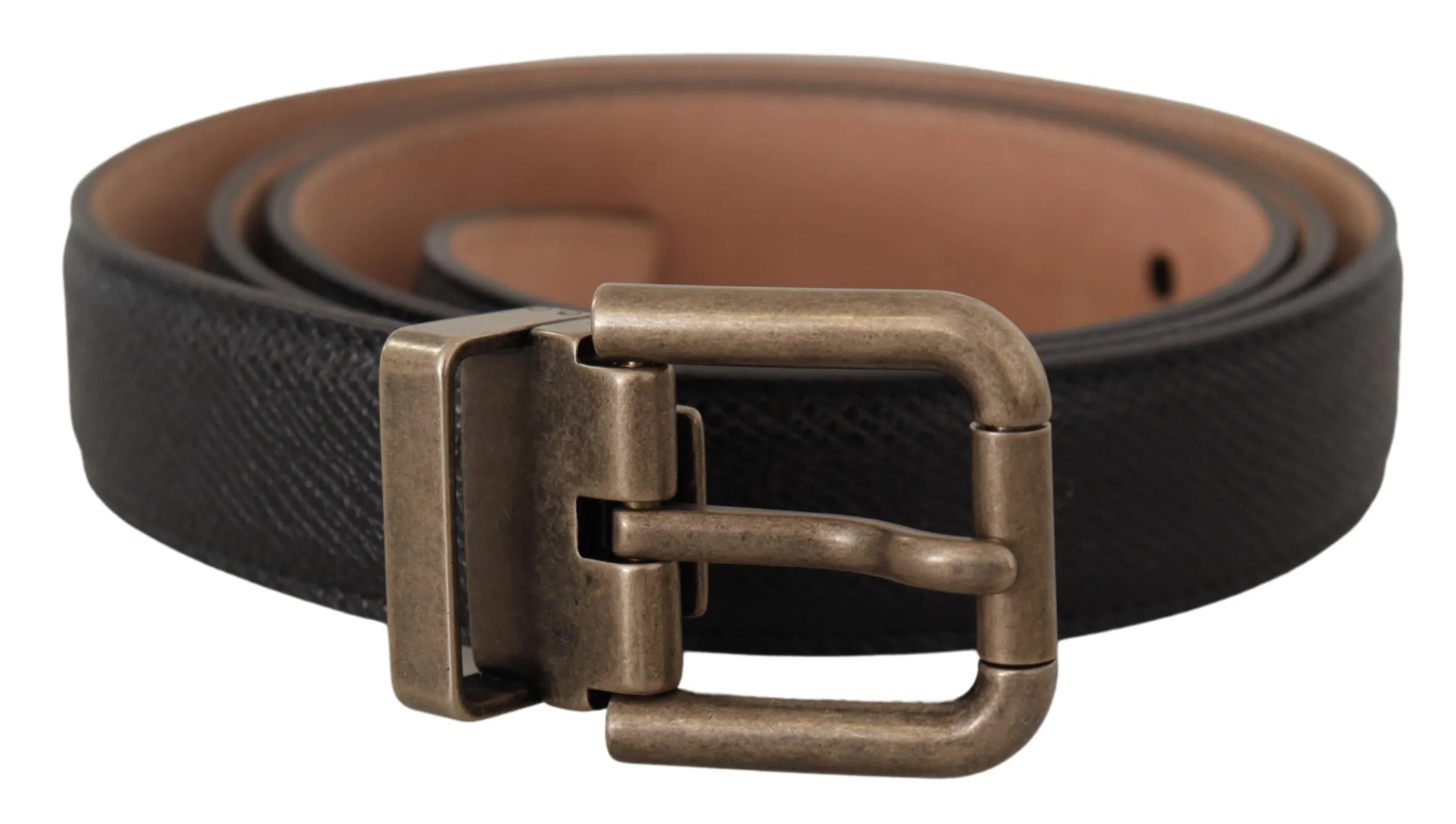Dolce & Gabbana Men's Elegant Black Leather Belt with Vintage Metal Buckle