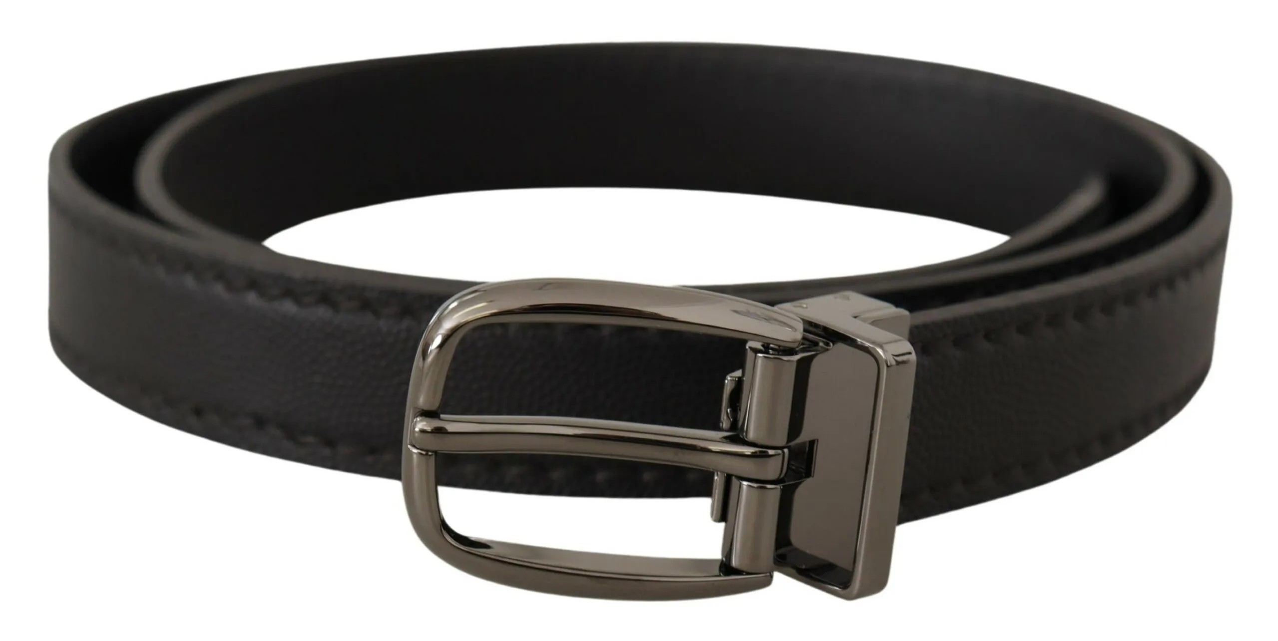 Dolce & Gabbana Men's Elegant Black Leather Belt with Metal Buckle