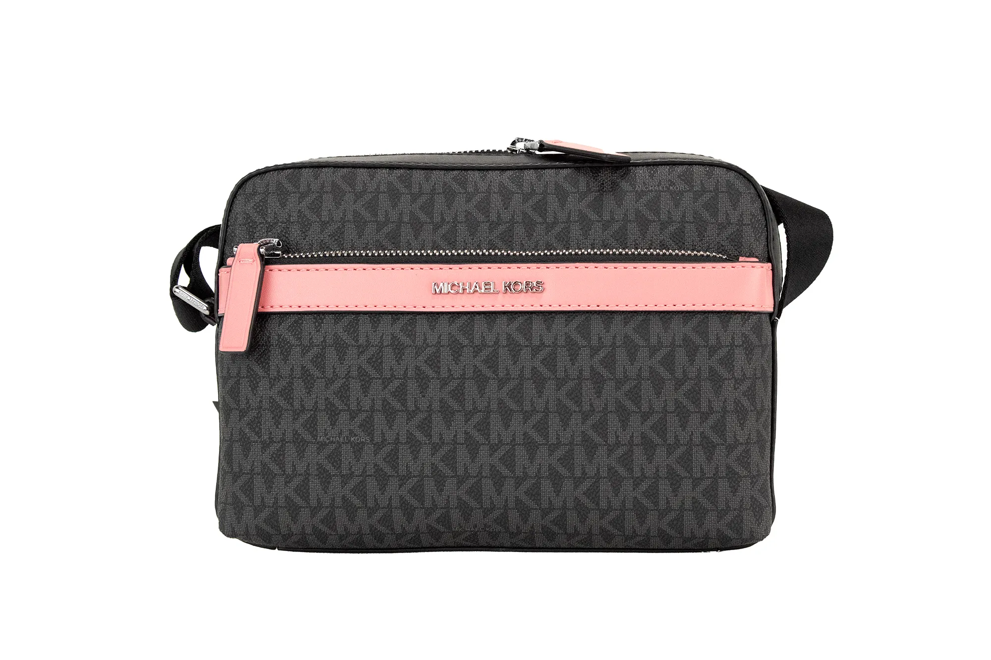 Michael Kors Women's Cooper Small Black Pink Signature PVC Utility Crossbody Bag