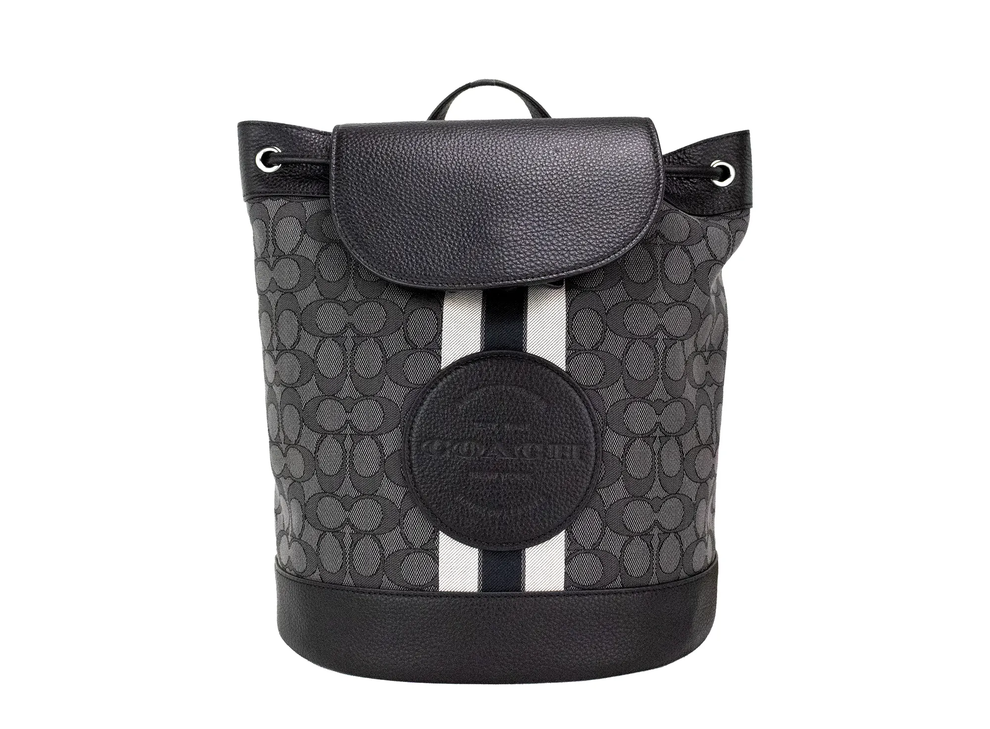 COACH Women's Dempsey Black Smoke Signature Jacquard Canvas Logo Patch Backpack