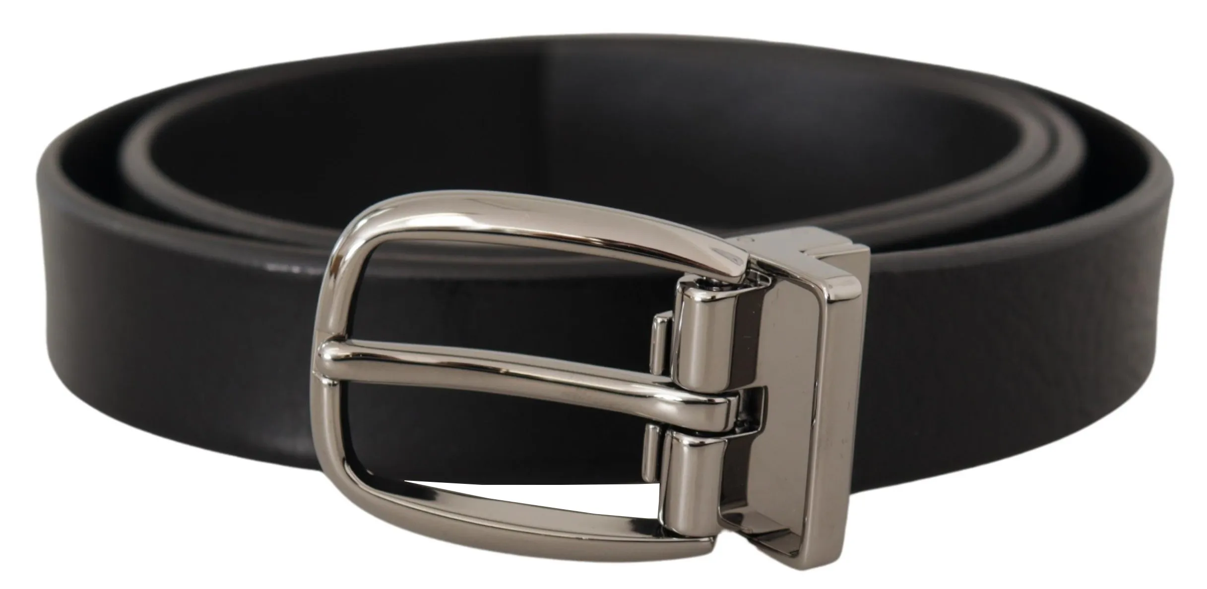 Dolce & Gabbana Men's Elegant Black Leather Belt with Metal Buckle