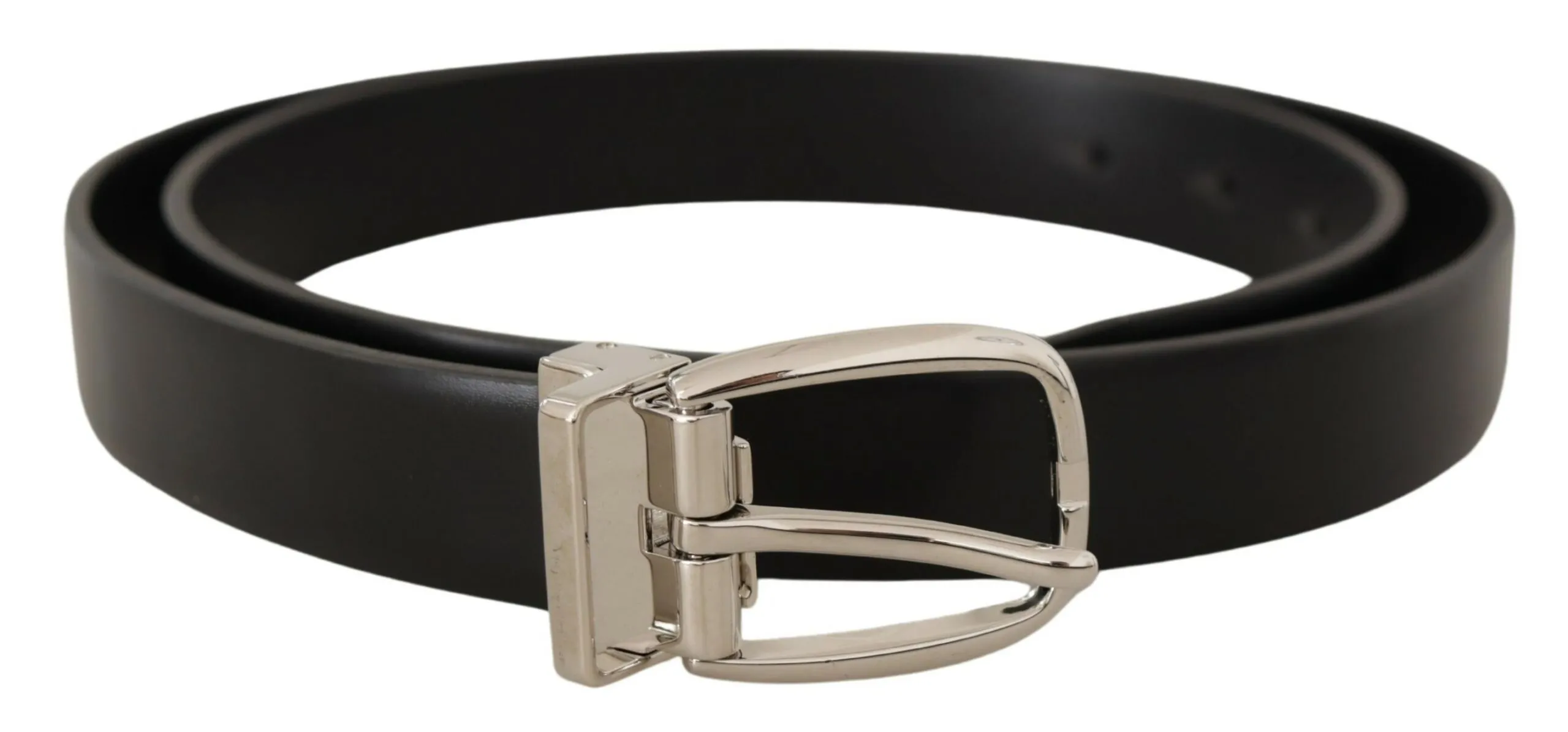 Dolce & Gabbana Men's Elegant Black Leather Belt with Metal Buckle