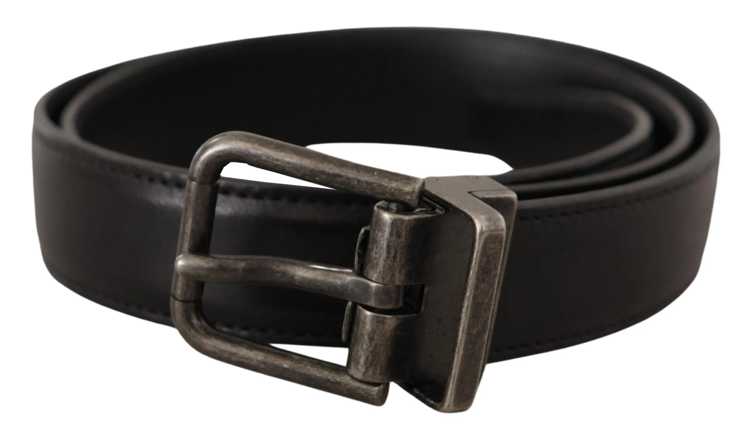 Dolce & Gabbana Men's Elegant Black Leather Belt with Metal Buckle