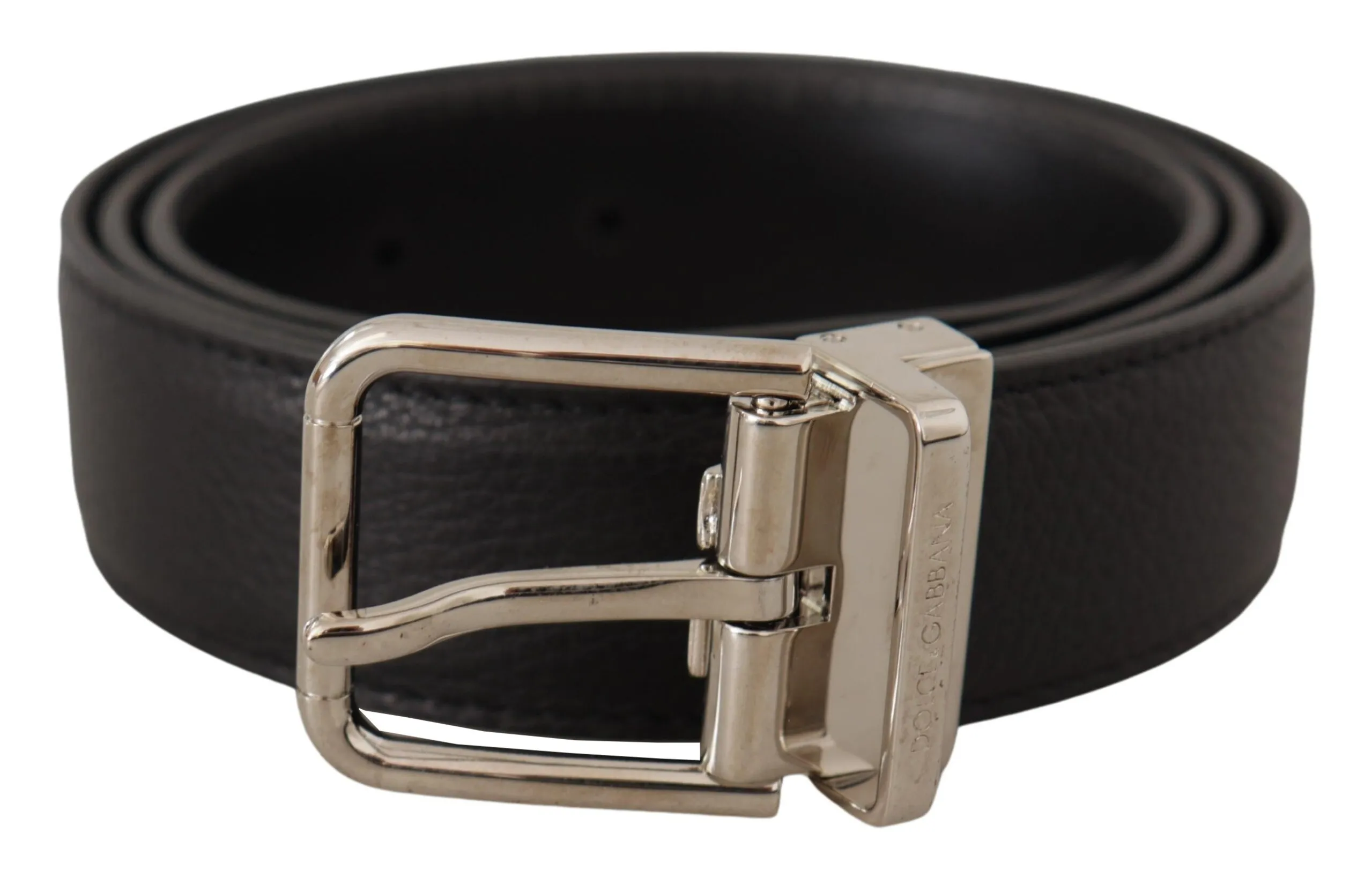 Dolce & Gabbana Men's Elegant Black Leather Belt with Metal Buckle