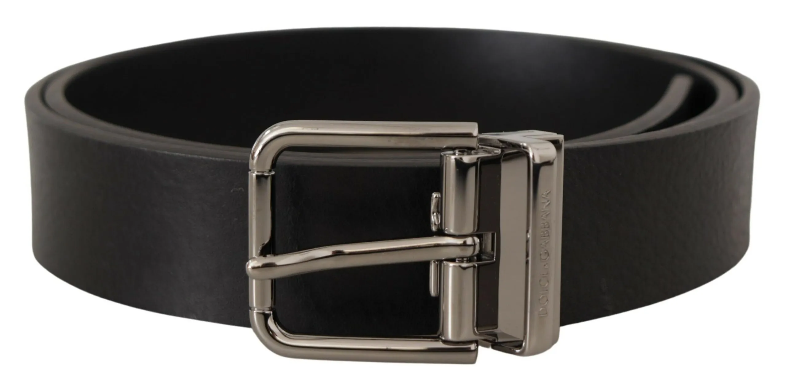 Dolce & Gabbana Men's Elegant Black Leather Belt with Metal Buckle