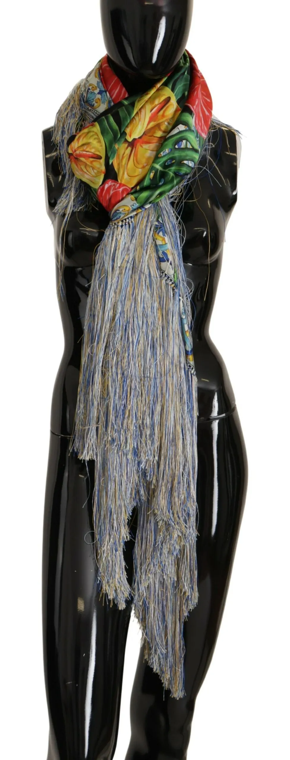Dolce & Gabbana Women's Elegant Floral Silk Scarf with Fringes