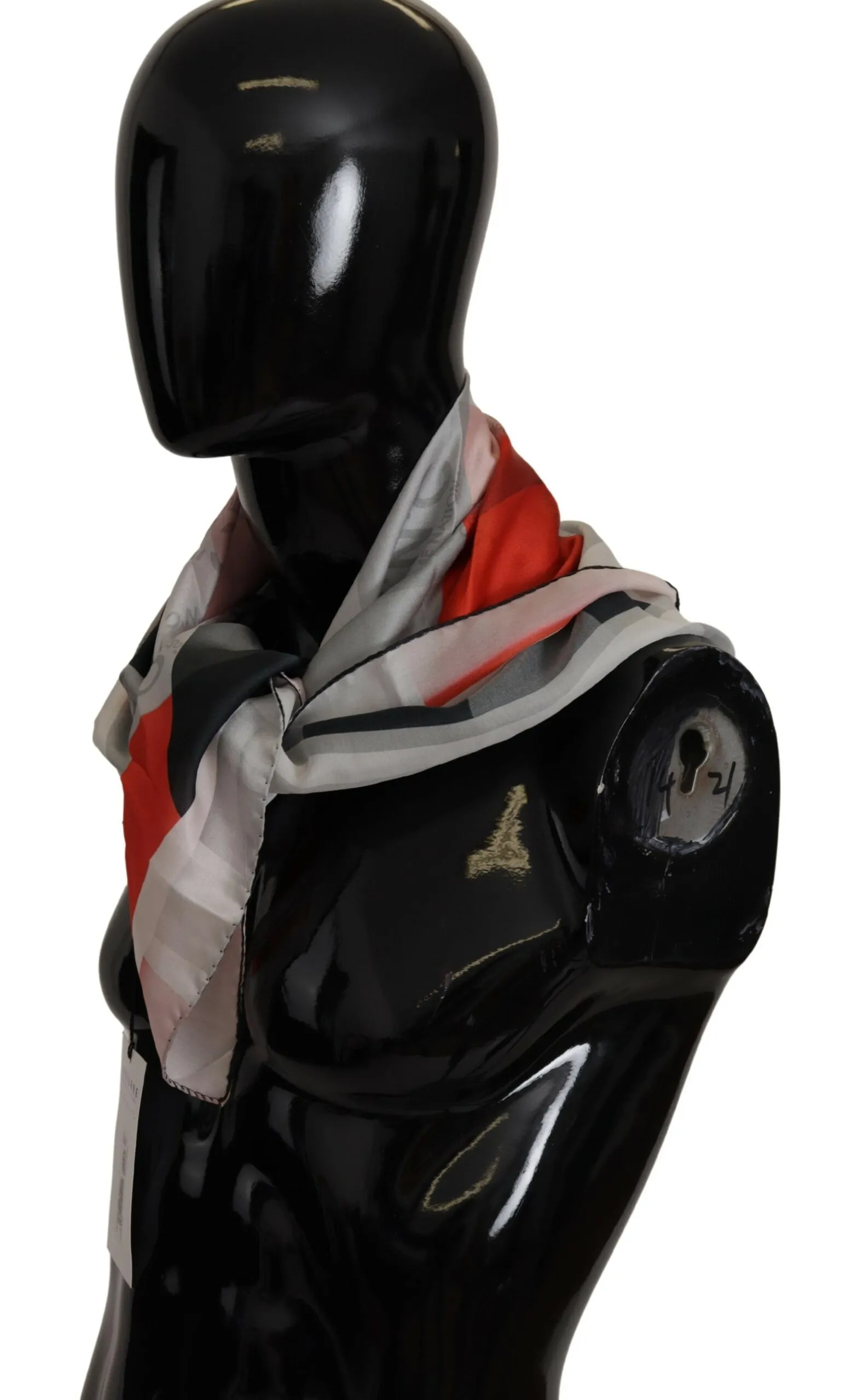 Costume National Women's Elegant Silk Scarf in Gray Red Checkered