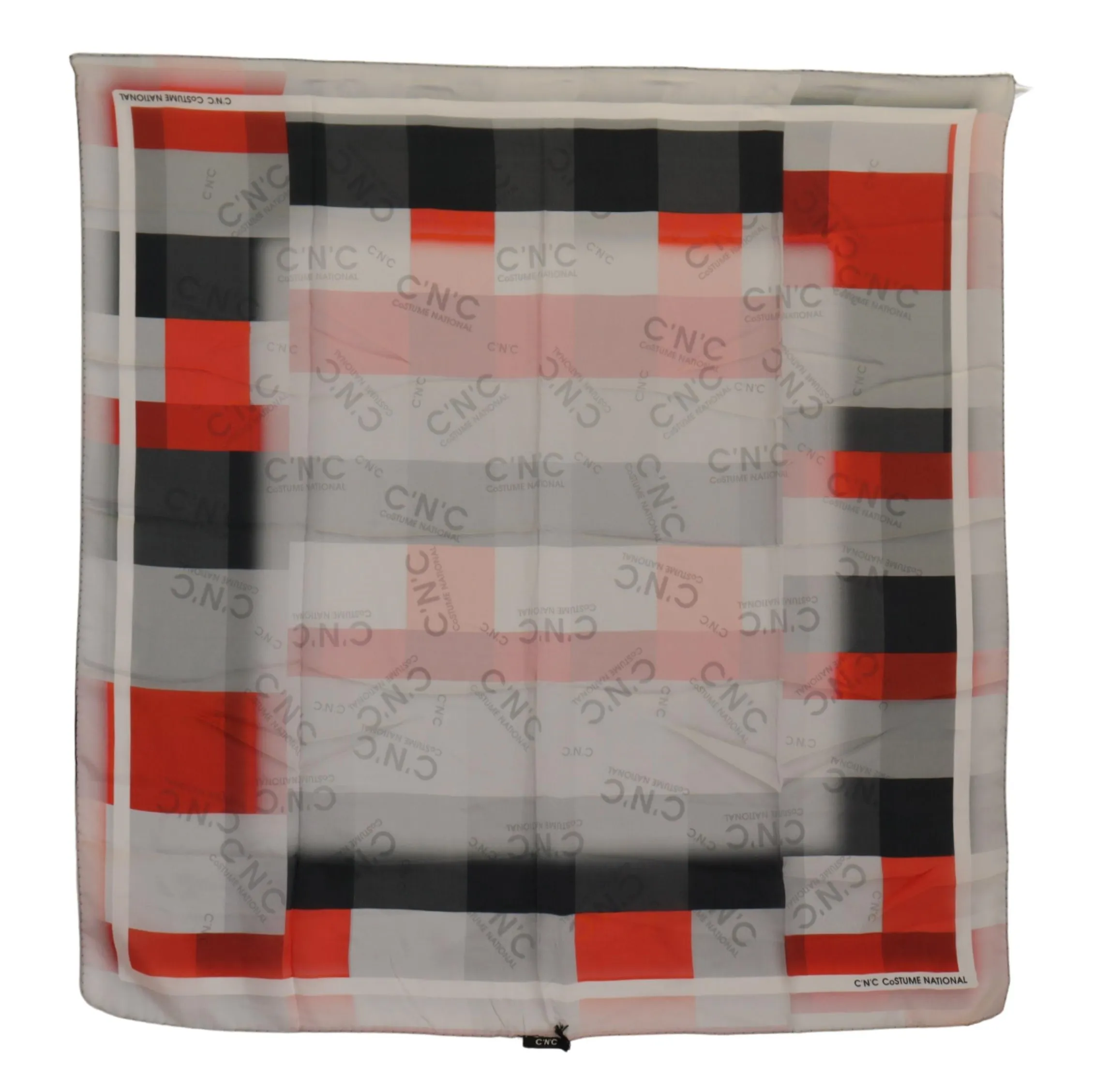 Costume National Women's Elegant Silk Scarf in Gray Red Checkered