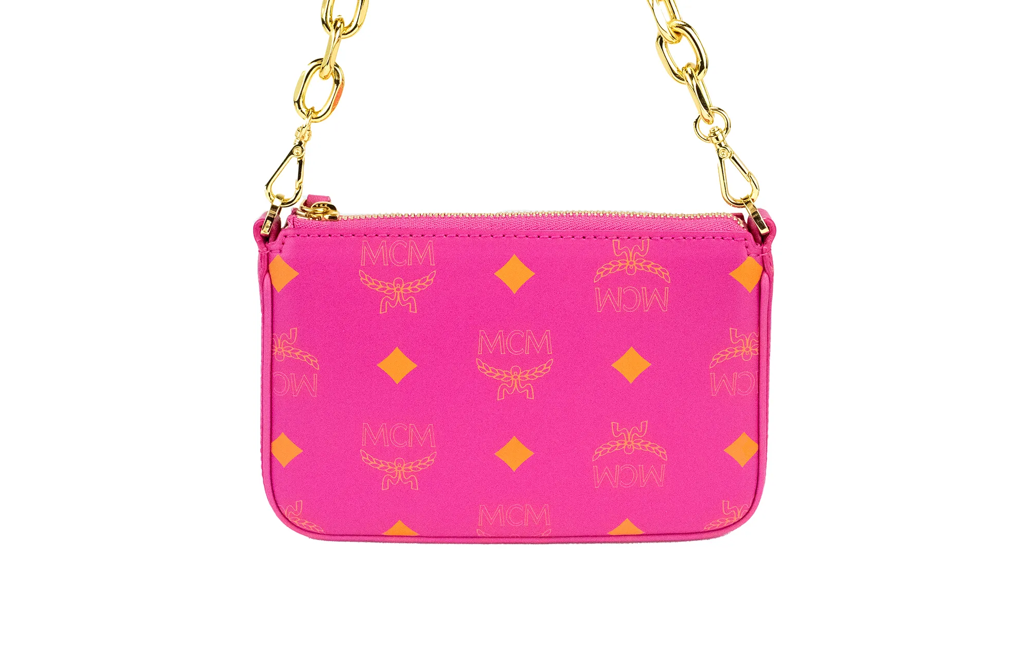 MCM Women's Splash Logo Fuchsia Pink Smooth Leather Mini Pouch Crossbody Handbag