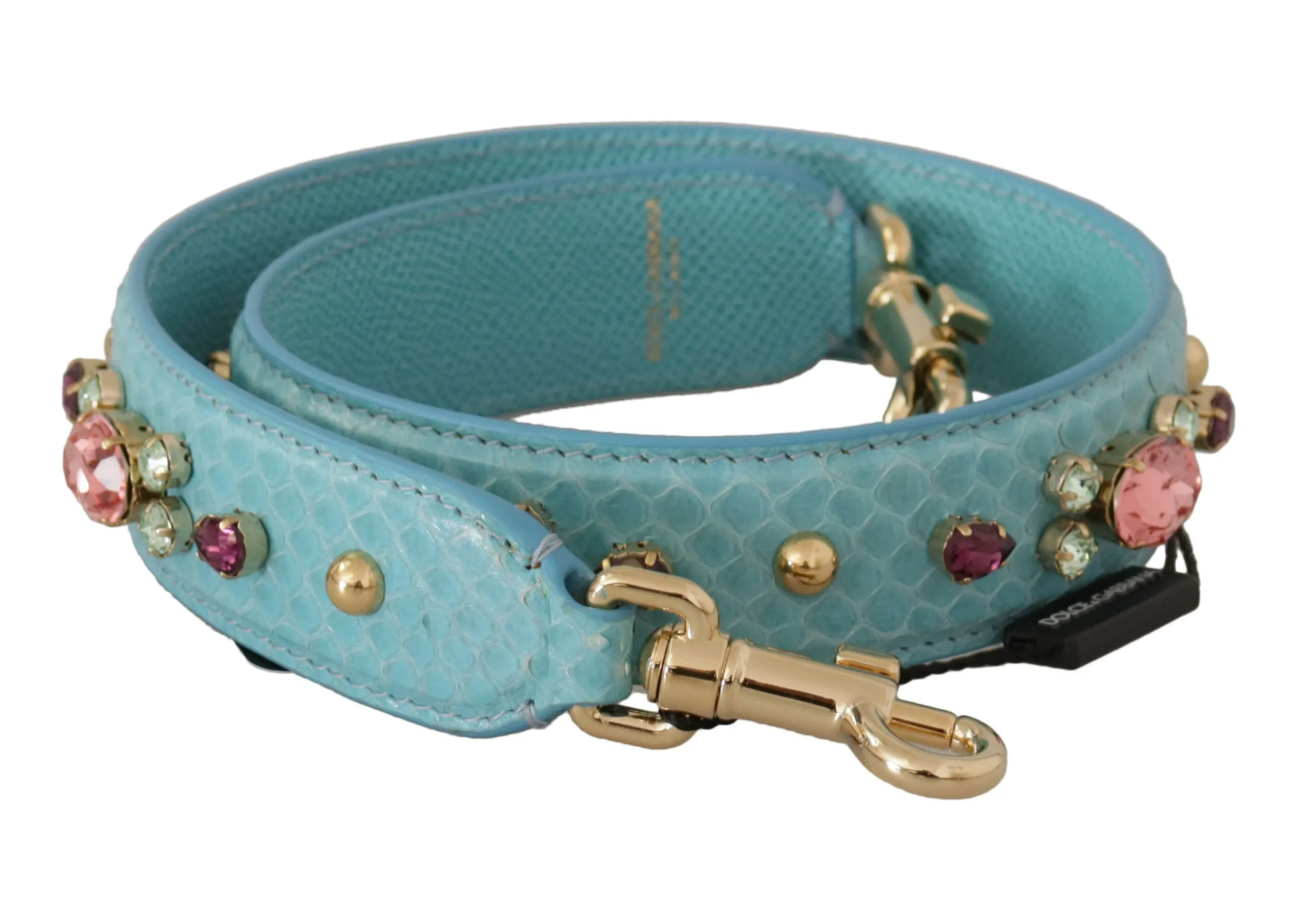 Dolce & Gabbana Women's Elegant Blue Leather Bag Strap with Gold Accents