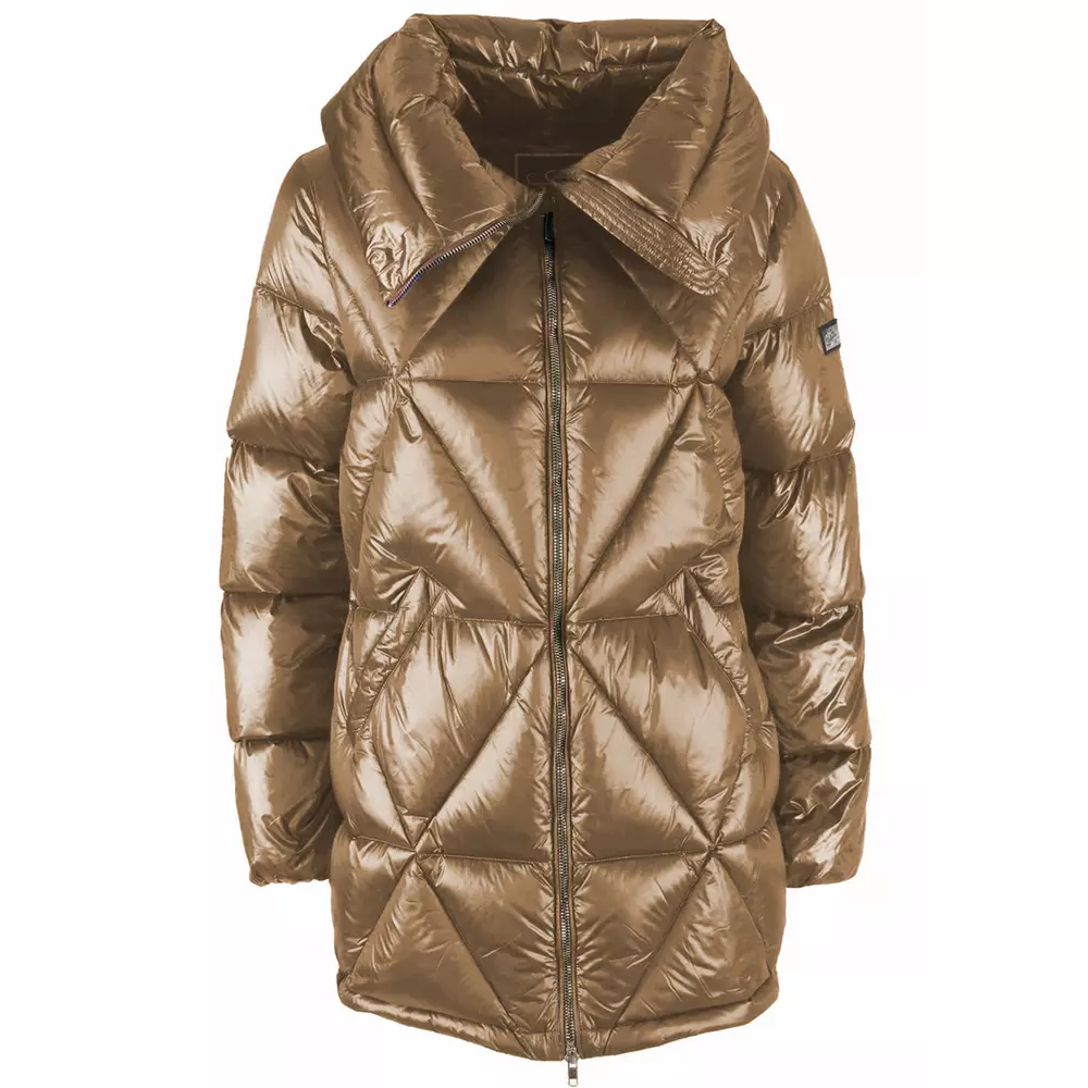 Yes Zee Women's Elegant Quilted Nylon Down Jacket in Brown