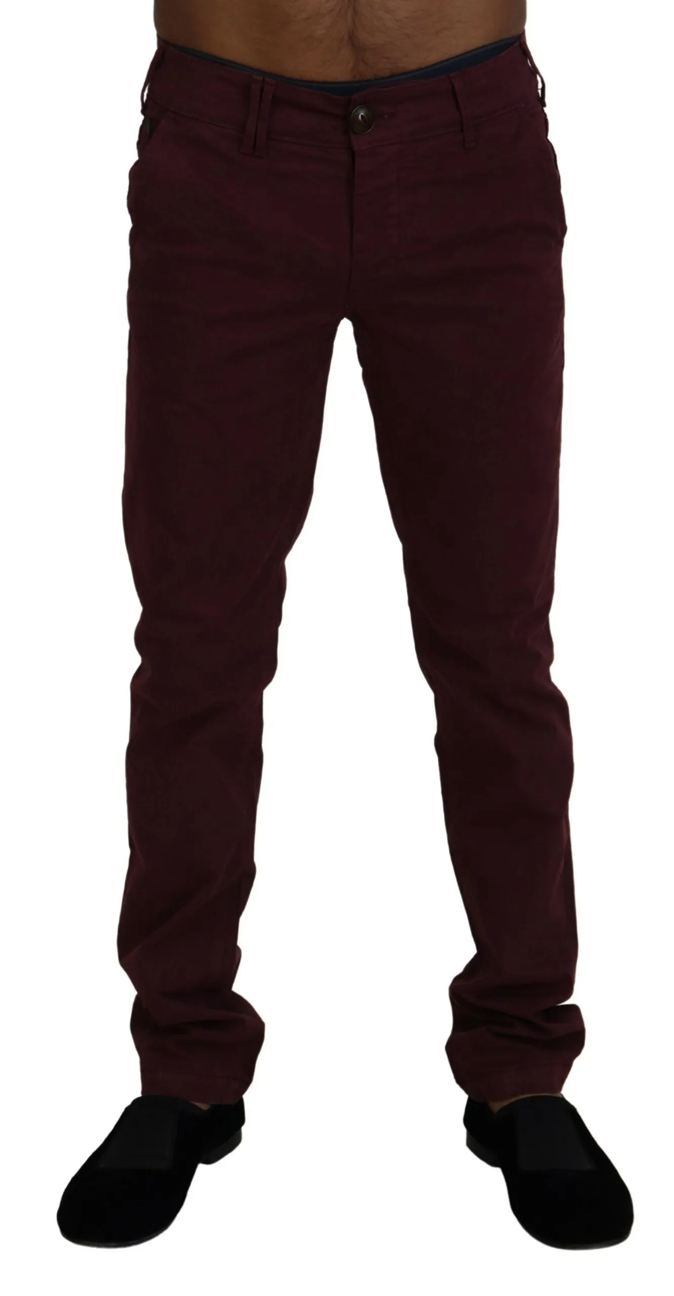 CYCLE Men's Maroon Skinny Fit Cotton Pants