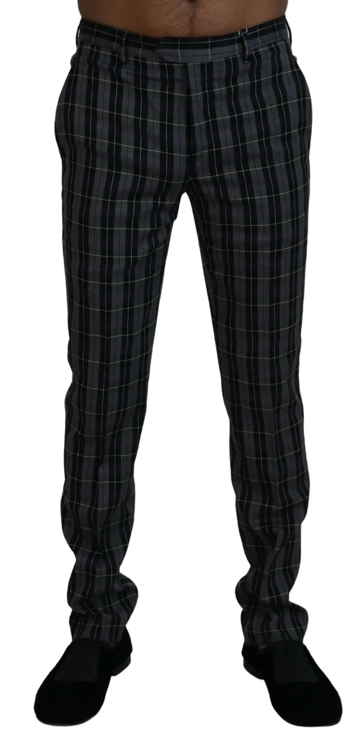 BENCIVENGA Men's Elegant Gray Checkered Wool Chino Pants