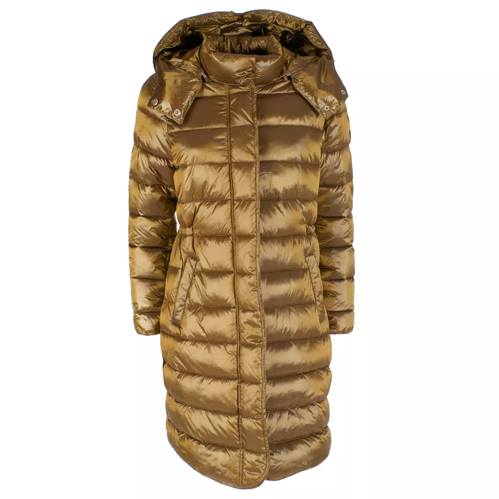 Yes Zee Women's Elegant Long Down Jacket with Hood in Yellow
