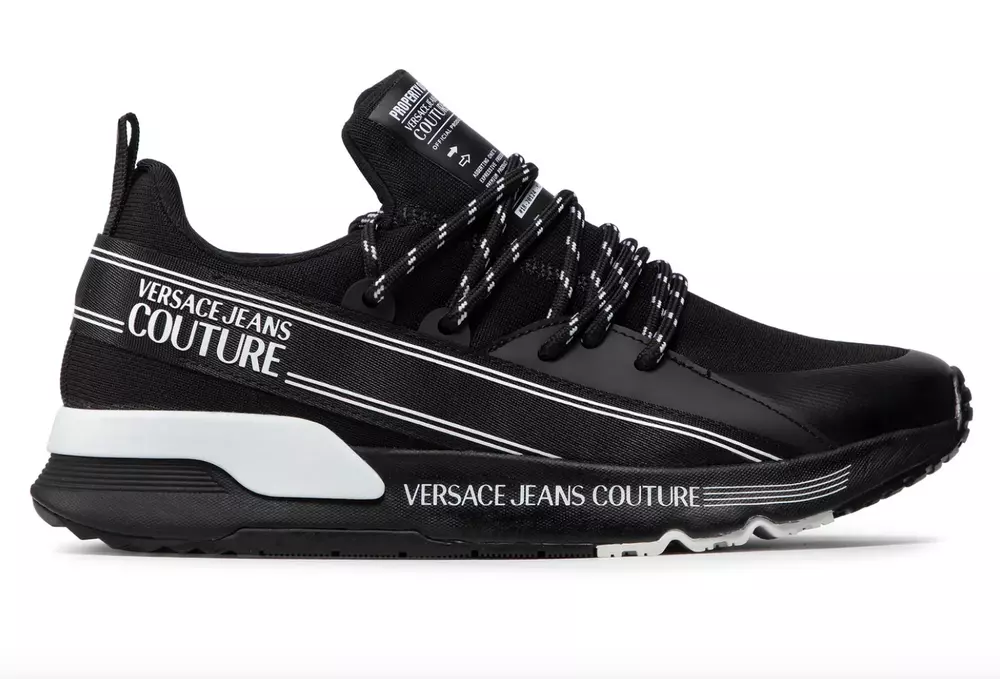 Versace Jeans Men's Sleek Black Nylon Sneakers with Logo Detail