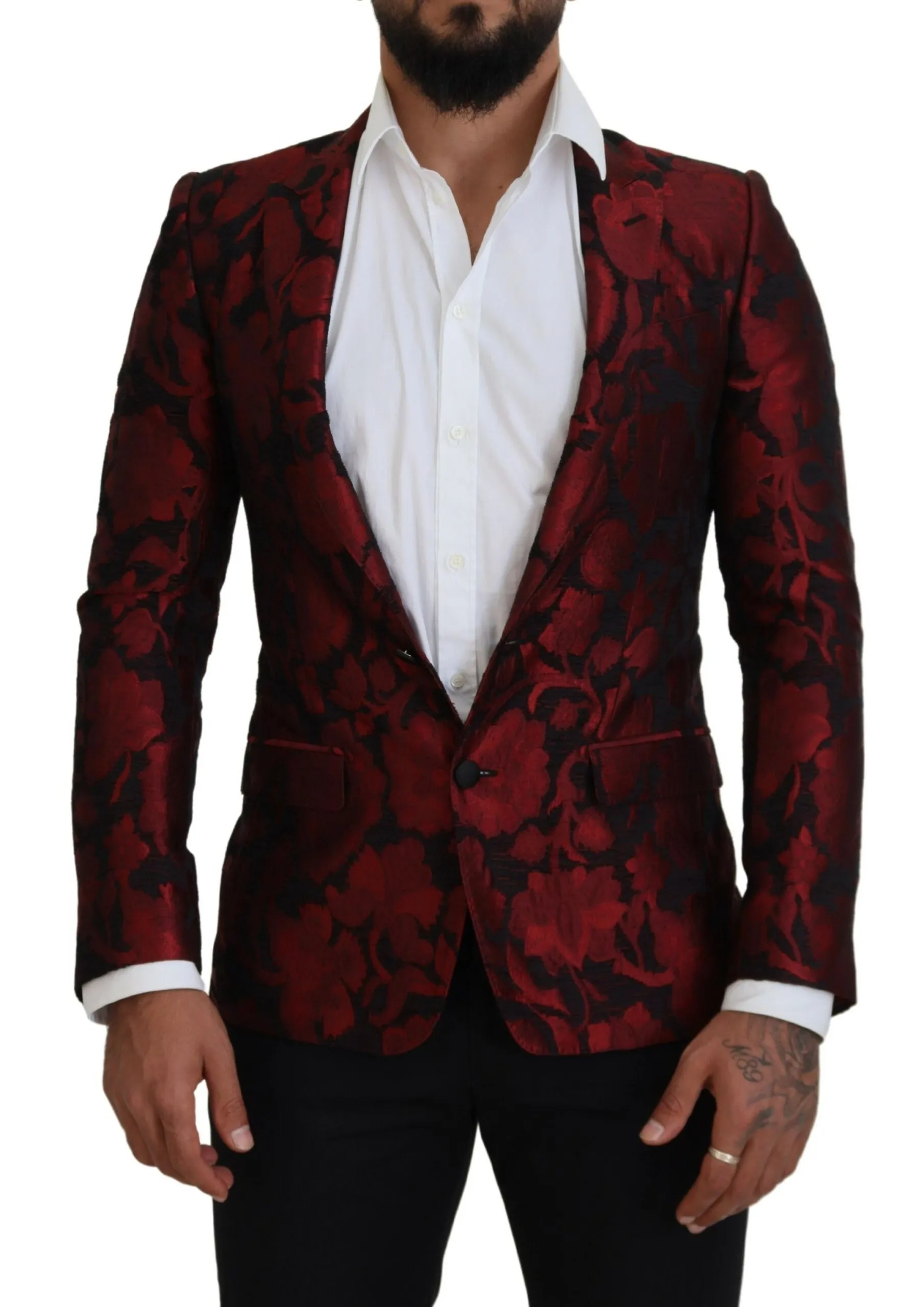 Dolce & Gabbana Men's Elegant Red Floral Jacquard Blazer