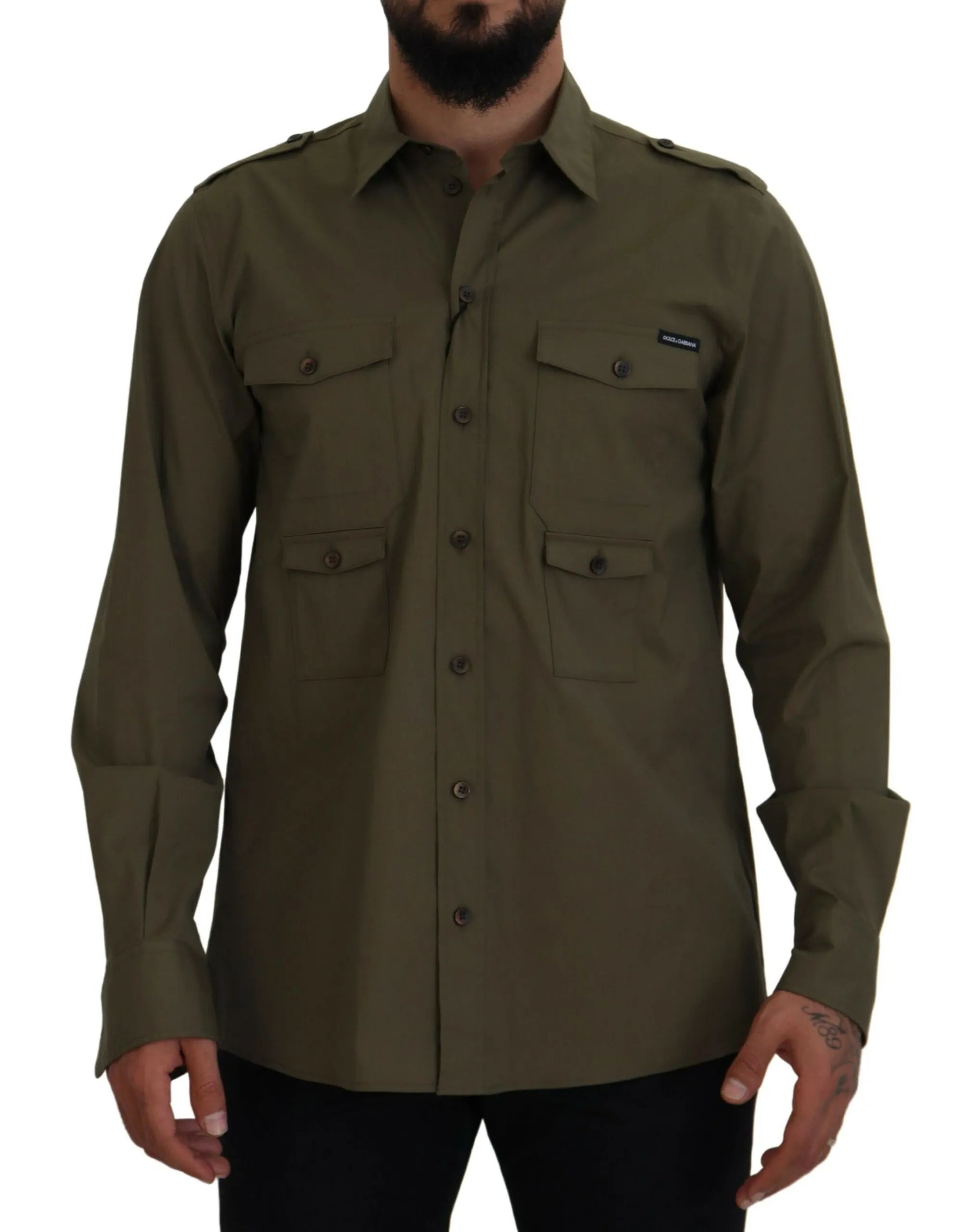 Dolce & Gabbana Men's Elegant Green Casual Long Sleeve Shirt