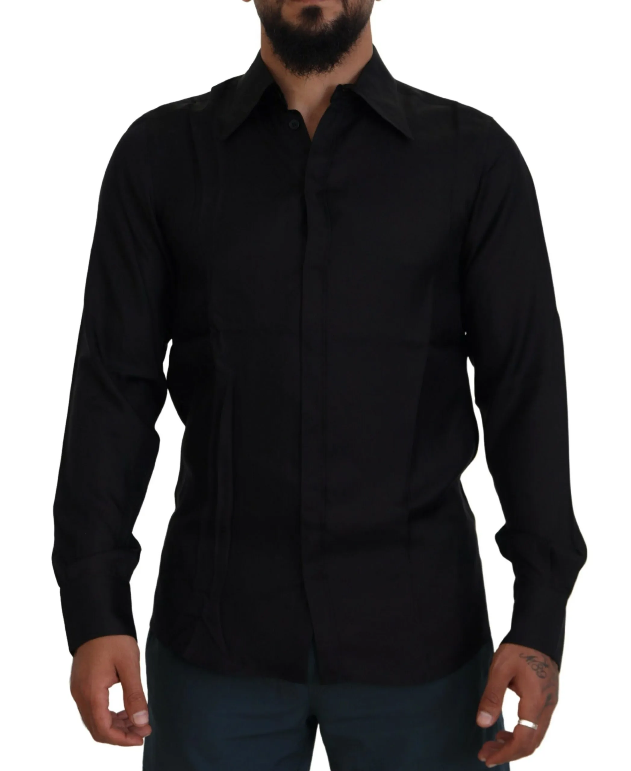 Dolce & Gabbana Men's Sleek Silk Black Dress Shirt Slim Fit